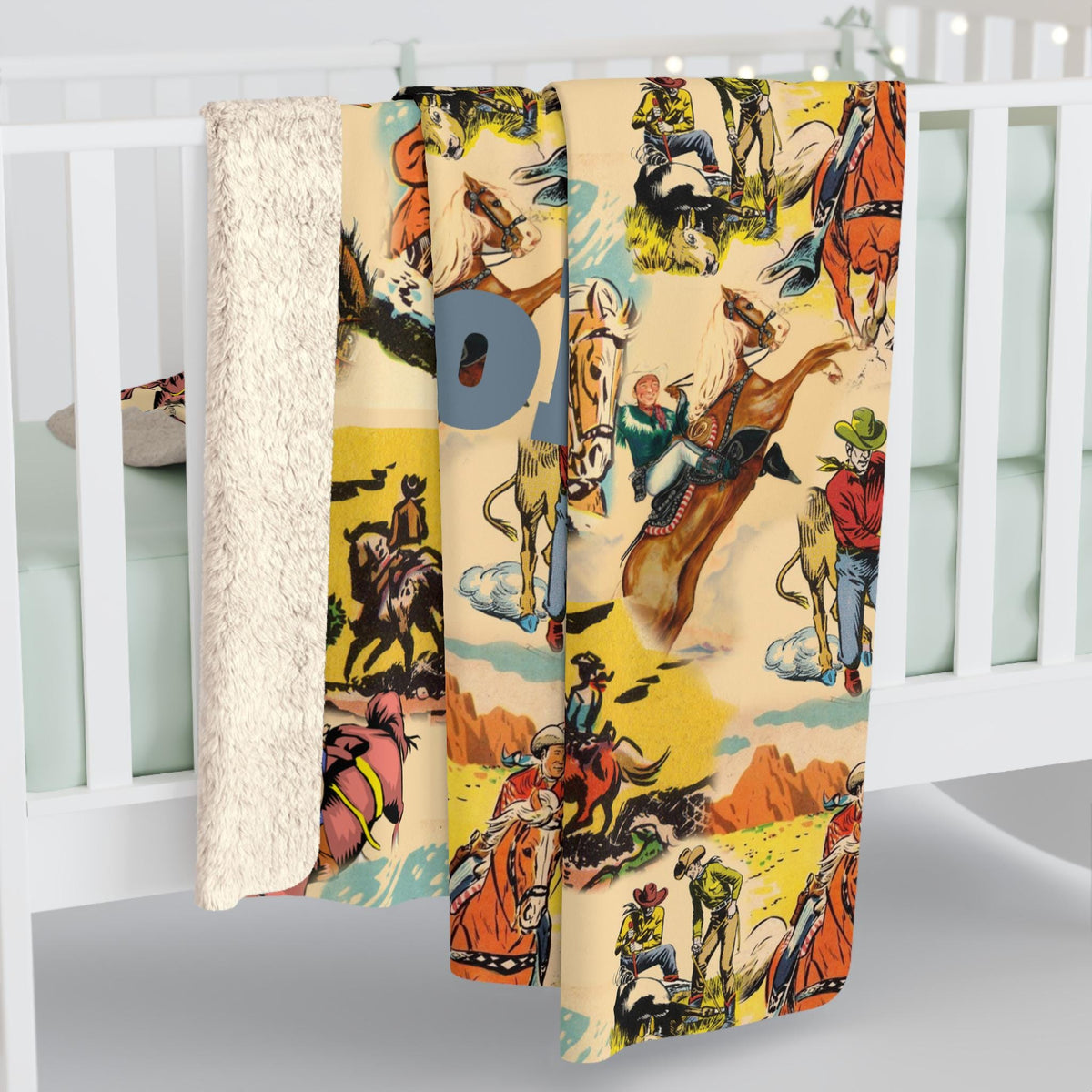 Vintage Cowboy Sherpa Fleece Blanket , Retro Western Throw | Cozy Cowboy Gift for Ranch & Home Décor