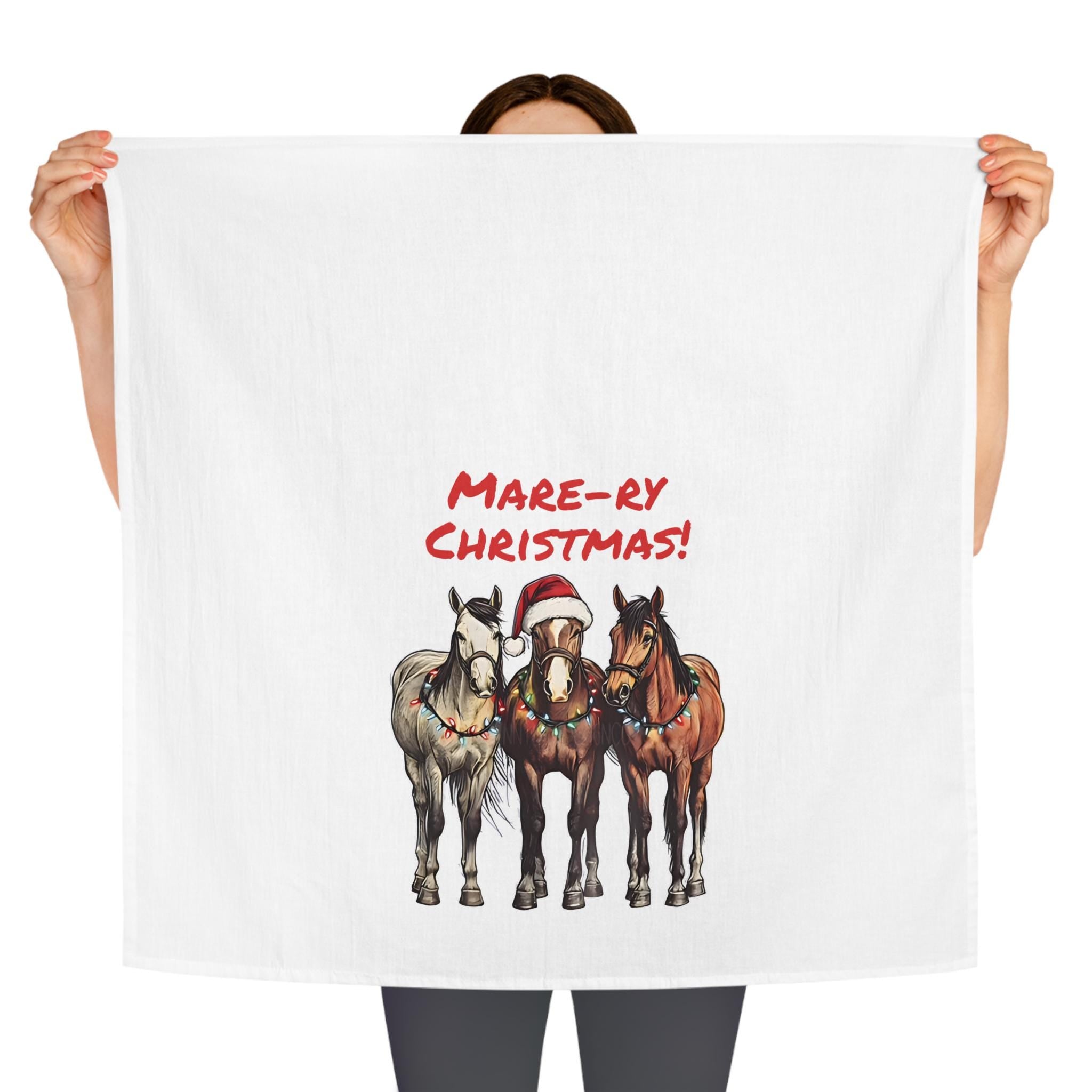Mare-ry Christmas Horse Tea Towel, Western Holiday Decor