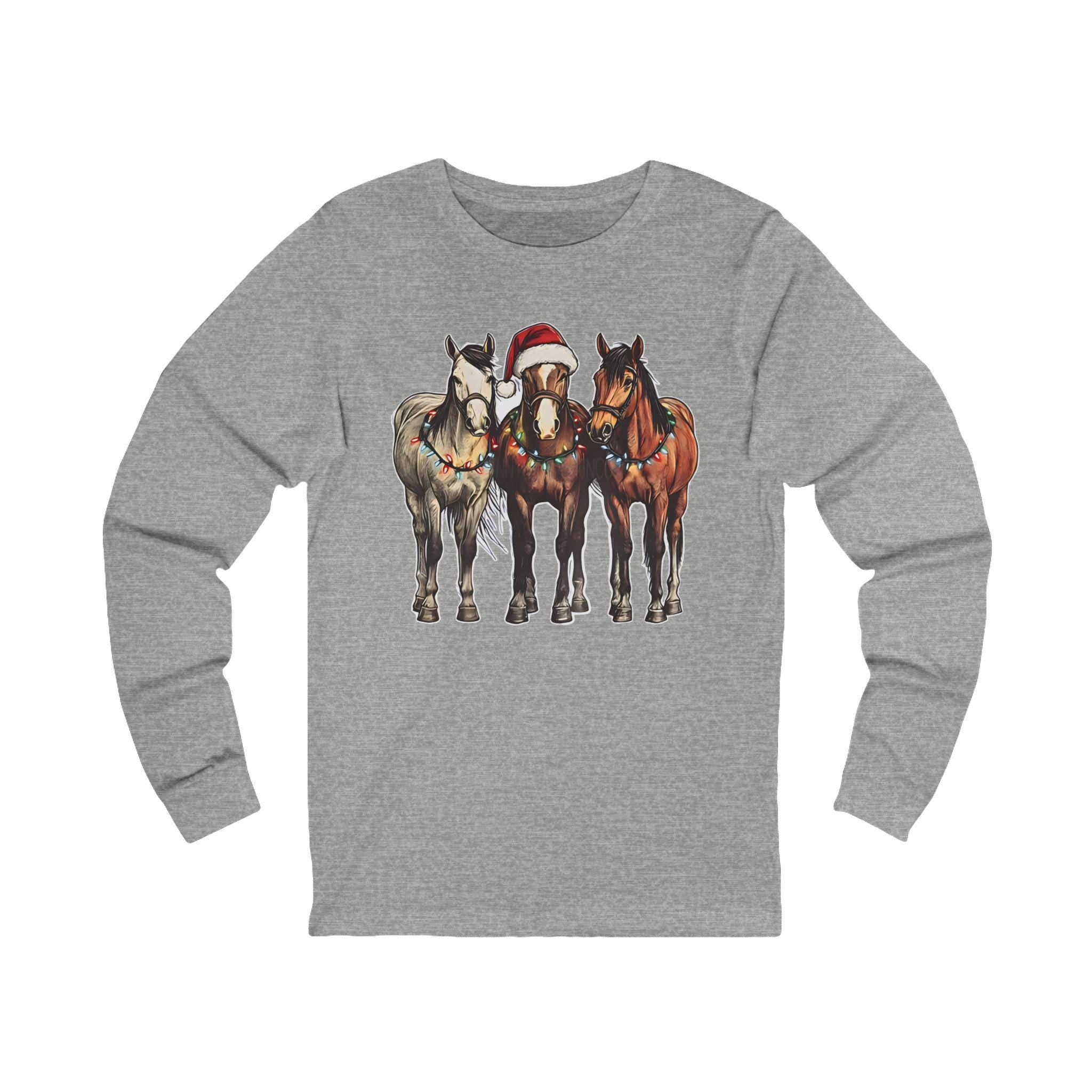 Festive Horse Christmas Long Sleeve Tee, Western Holiday Shirt | Unisex Jersey Top