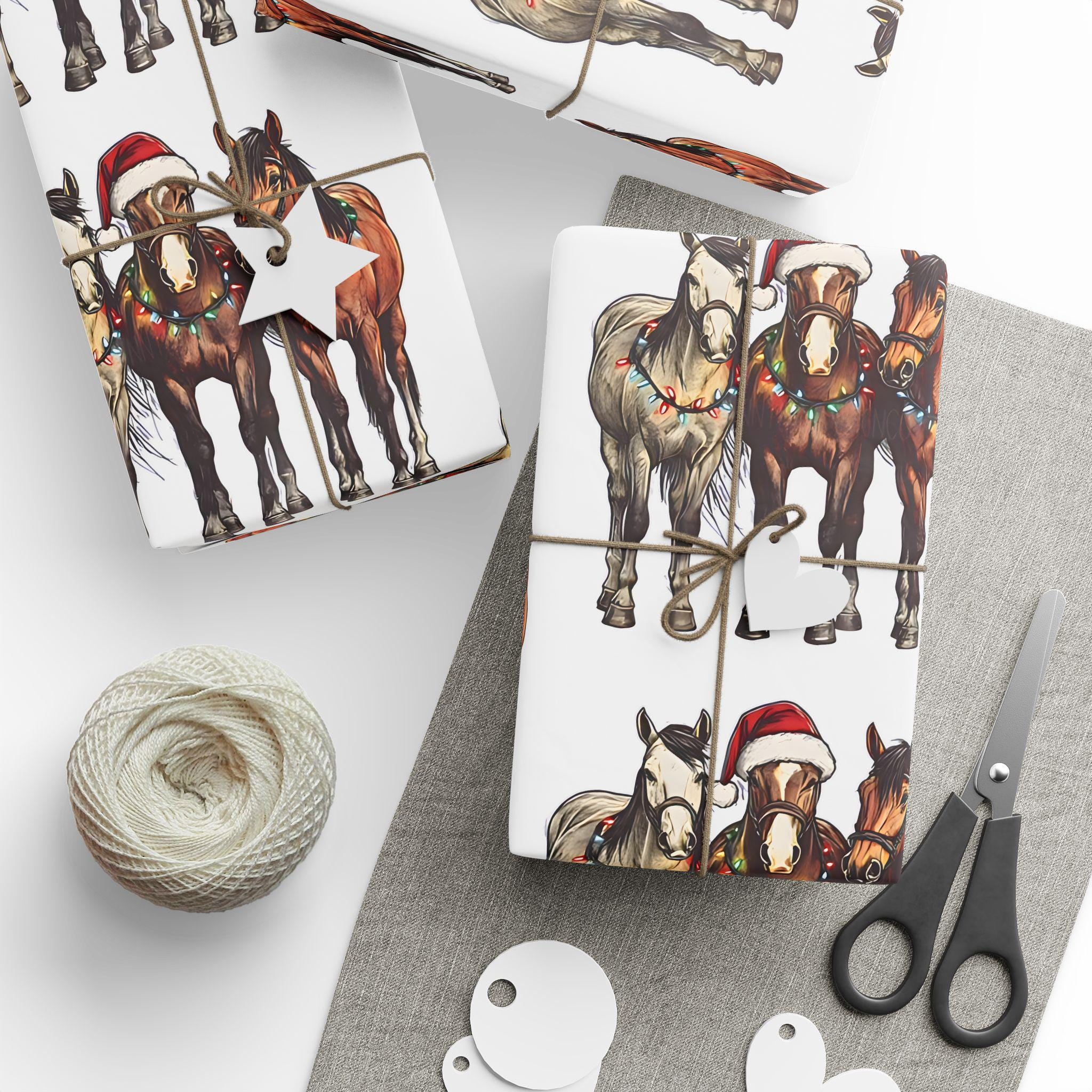 Holiday Horse Wrapping Paper, Western Christmas Gift Wrap, Custom Holiday Horse Paper, Cowboy Country Christmas Wrapping,