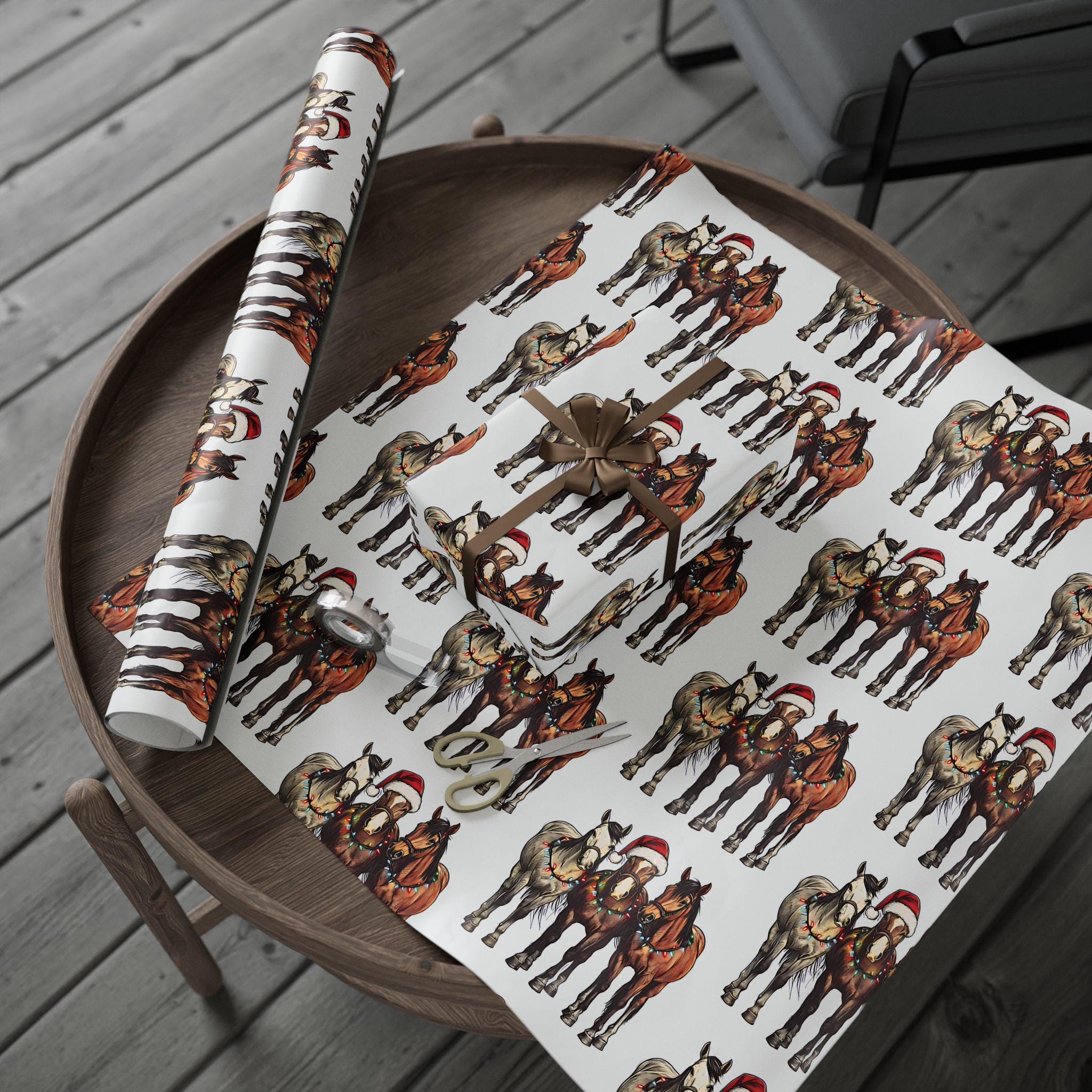 Holiday Horse Wrapping Paper, Western Christmas Gift Wrap, Custom Holiday Horse Paper, Cowboy Country Christmas Wrapping,