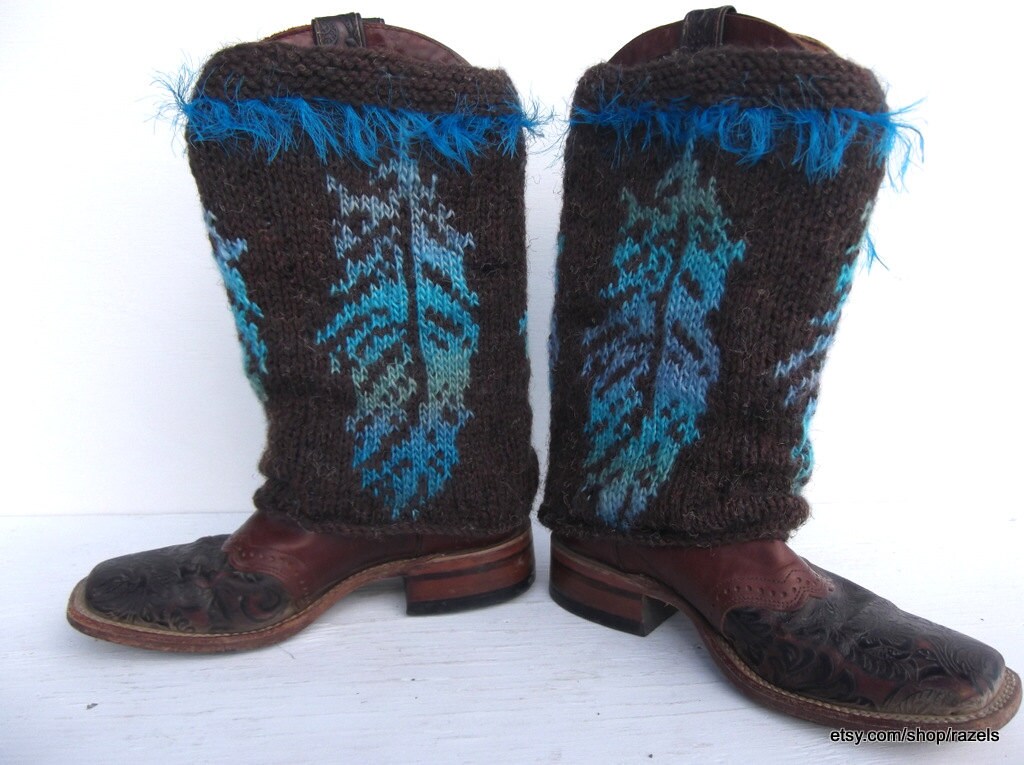 BOHO Boot Covers Knit Boot Cuffs FEATHER BOOTS