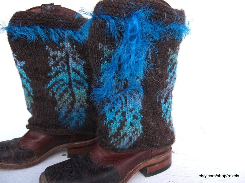 BOHO Boot Covers Knit Boot Cuffs FEATHER BOOTS