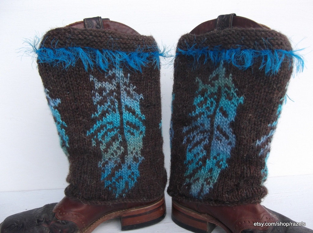 BOHO Boot Covers Knit Boot Cuffs FEATHER BOOTS