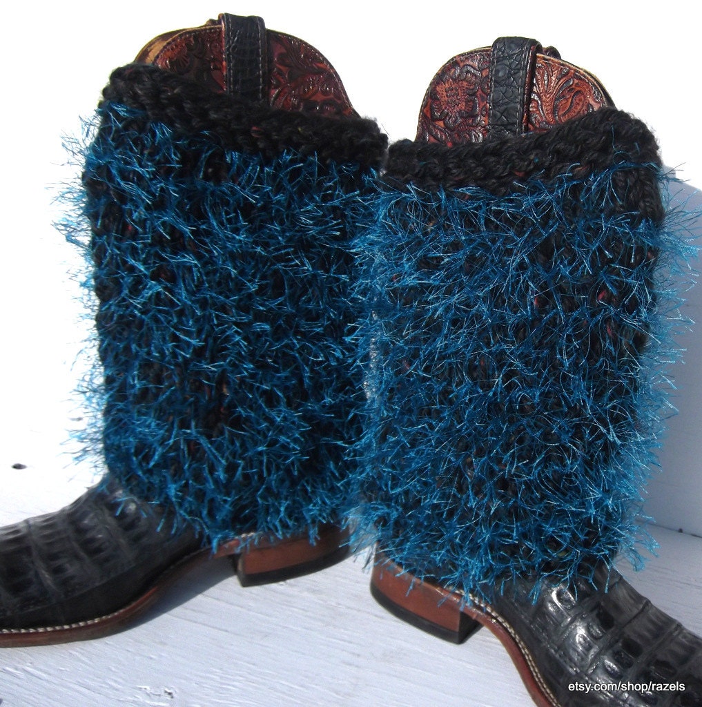 Turquoise BOOT COVERS Knit Furry Boot Covers BOHO Boot Covers