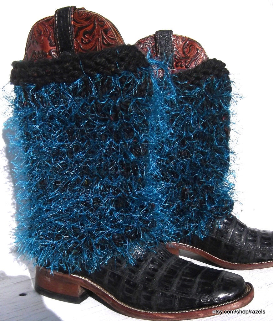 Turquoise BOOT COVERS Knit Furry Boot Covers BOHO Boot Covers