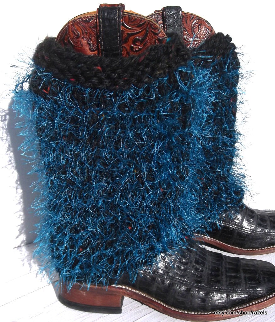 Turquoise BOOT COVERS Knit Furry Boot Covers BOHO Boot Covers