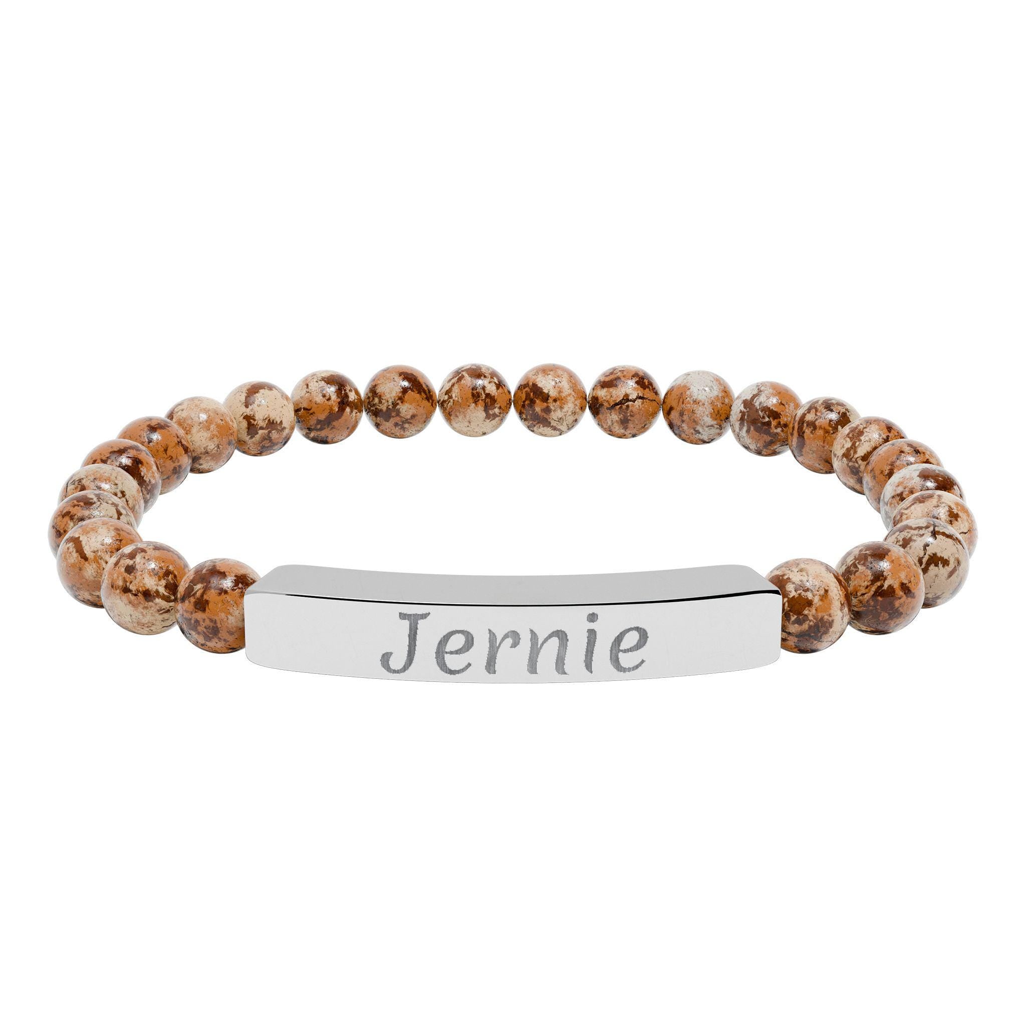 Personalized Engraved Bar Bracelet Natural Stone Stretch Bracelet | Custom Name Jewelry