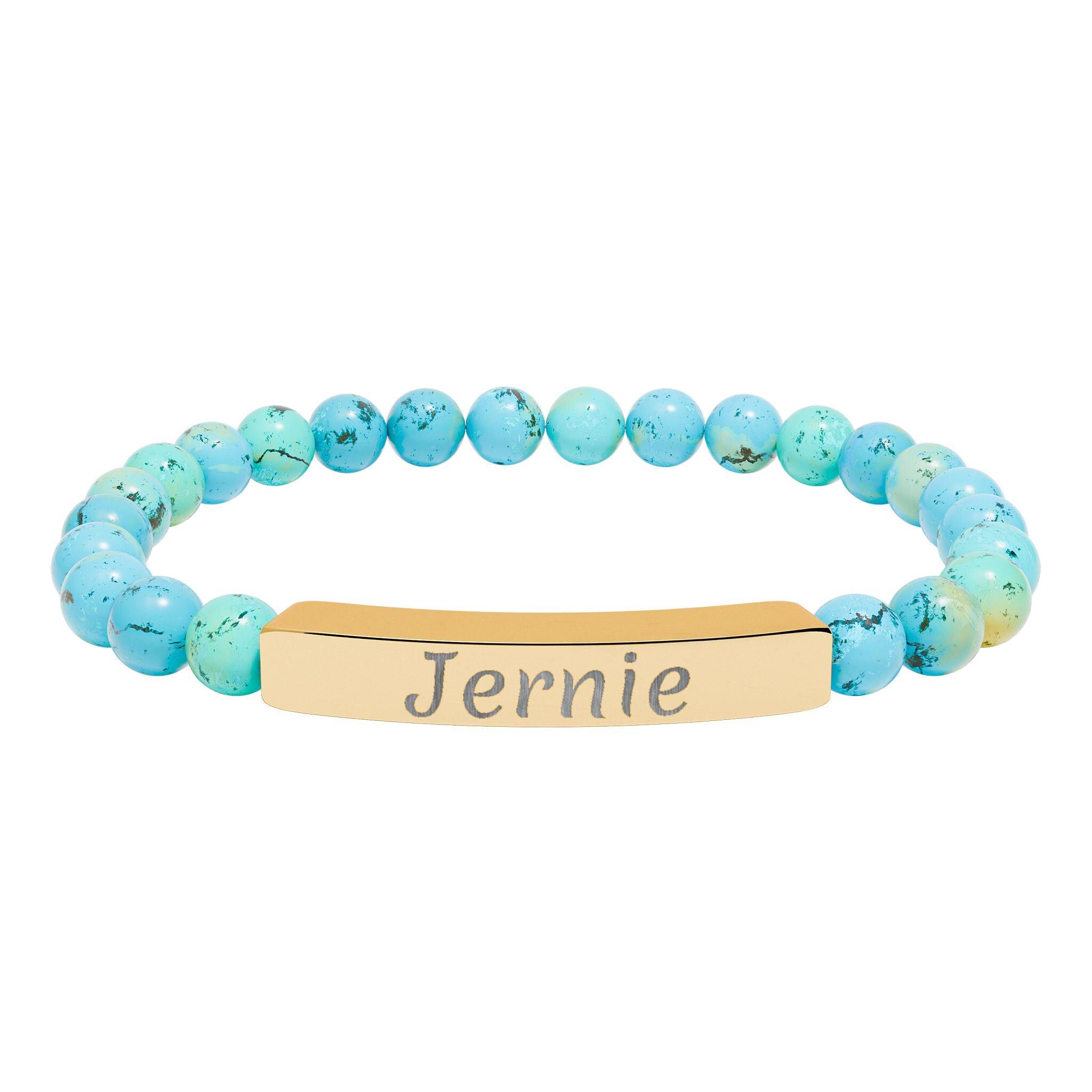 Personalized Engraved Bar Bracelet Natural Stone Stretch Bracelet | Custom Name Jewelry