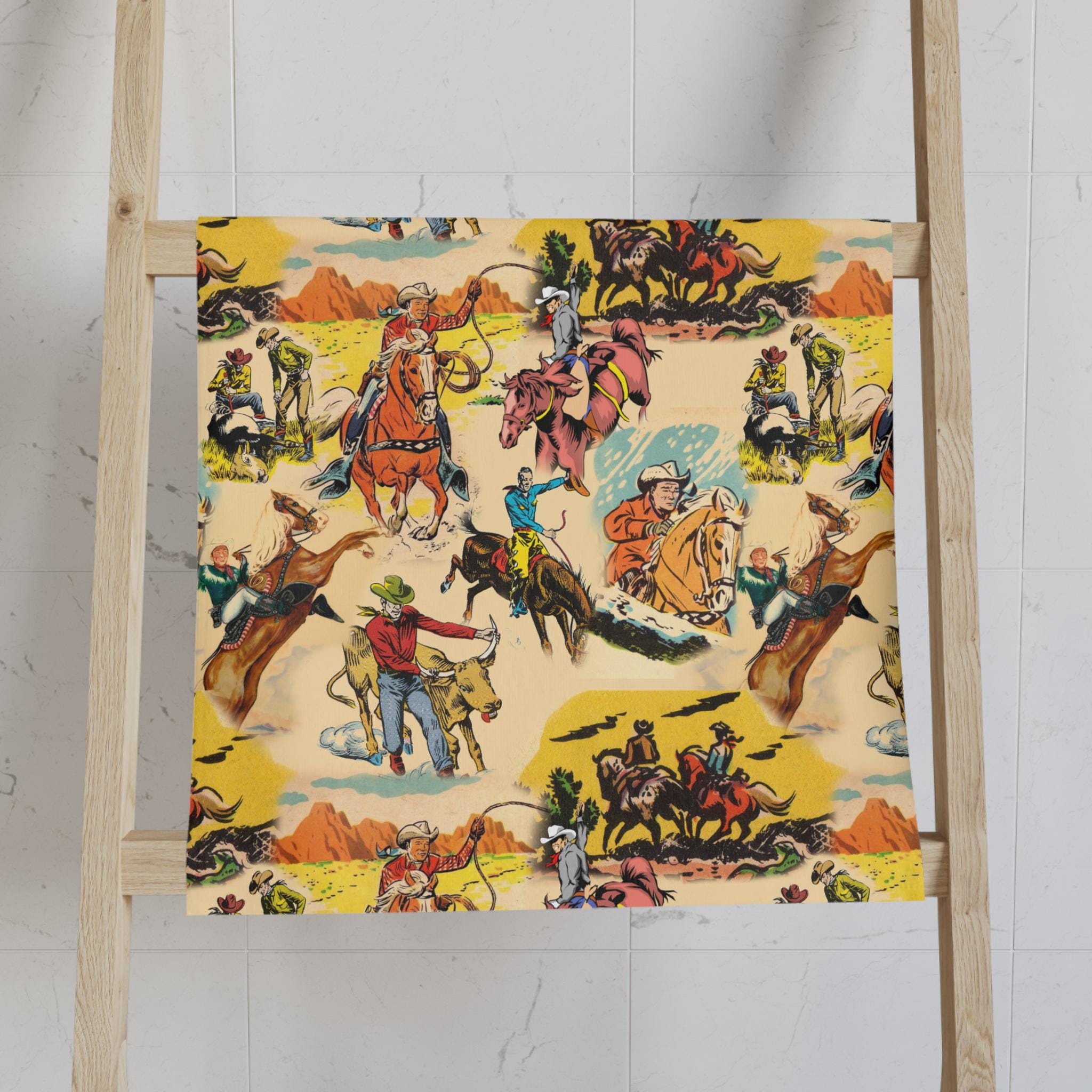 Retro Cowboy Hand Towel, Vintage Western Rodeo Print