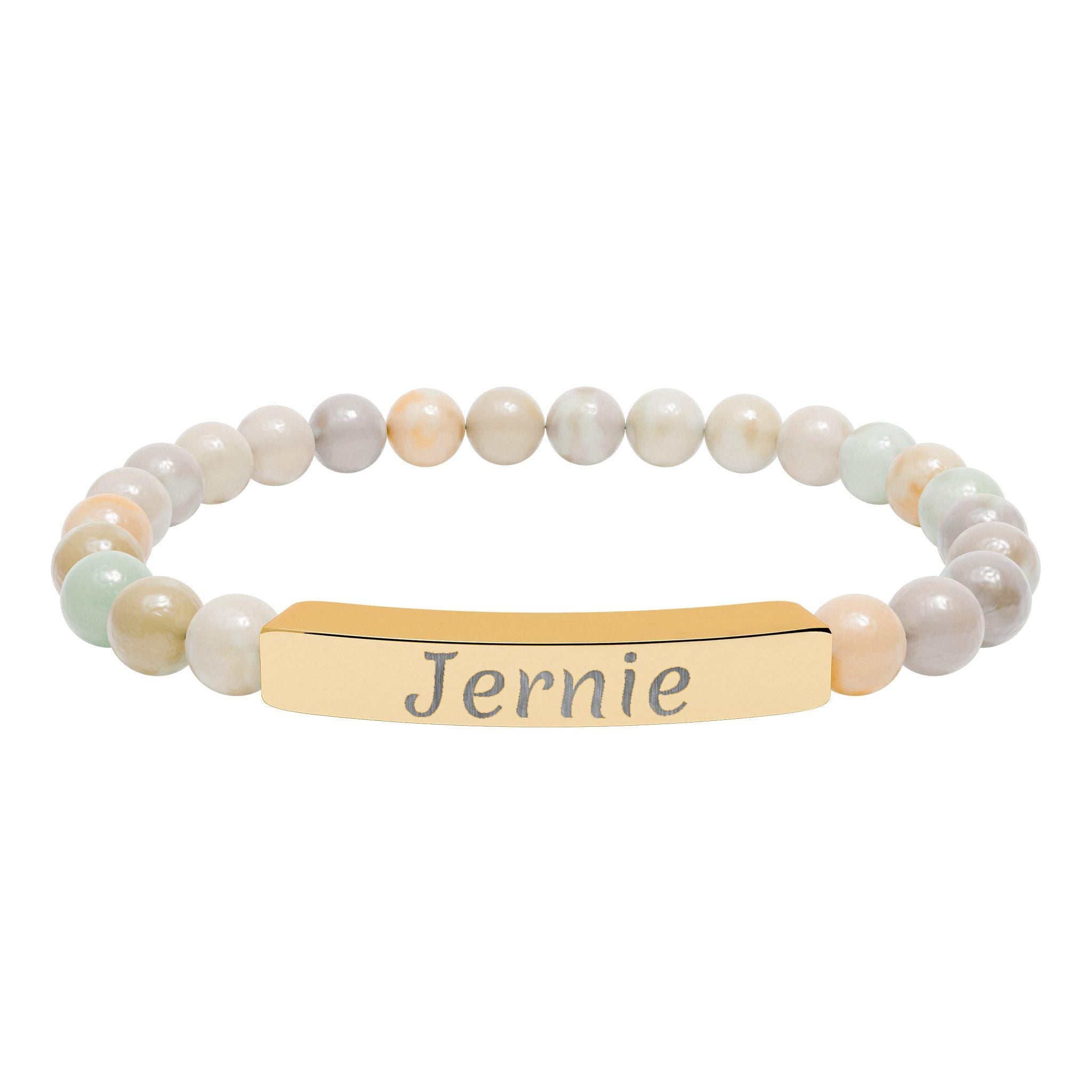 Personalized Engraved Bar Bracelet Natural Stone Stretch Bracelet | Custom Name Jewelry