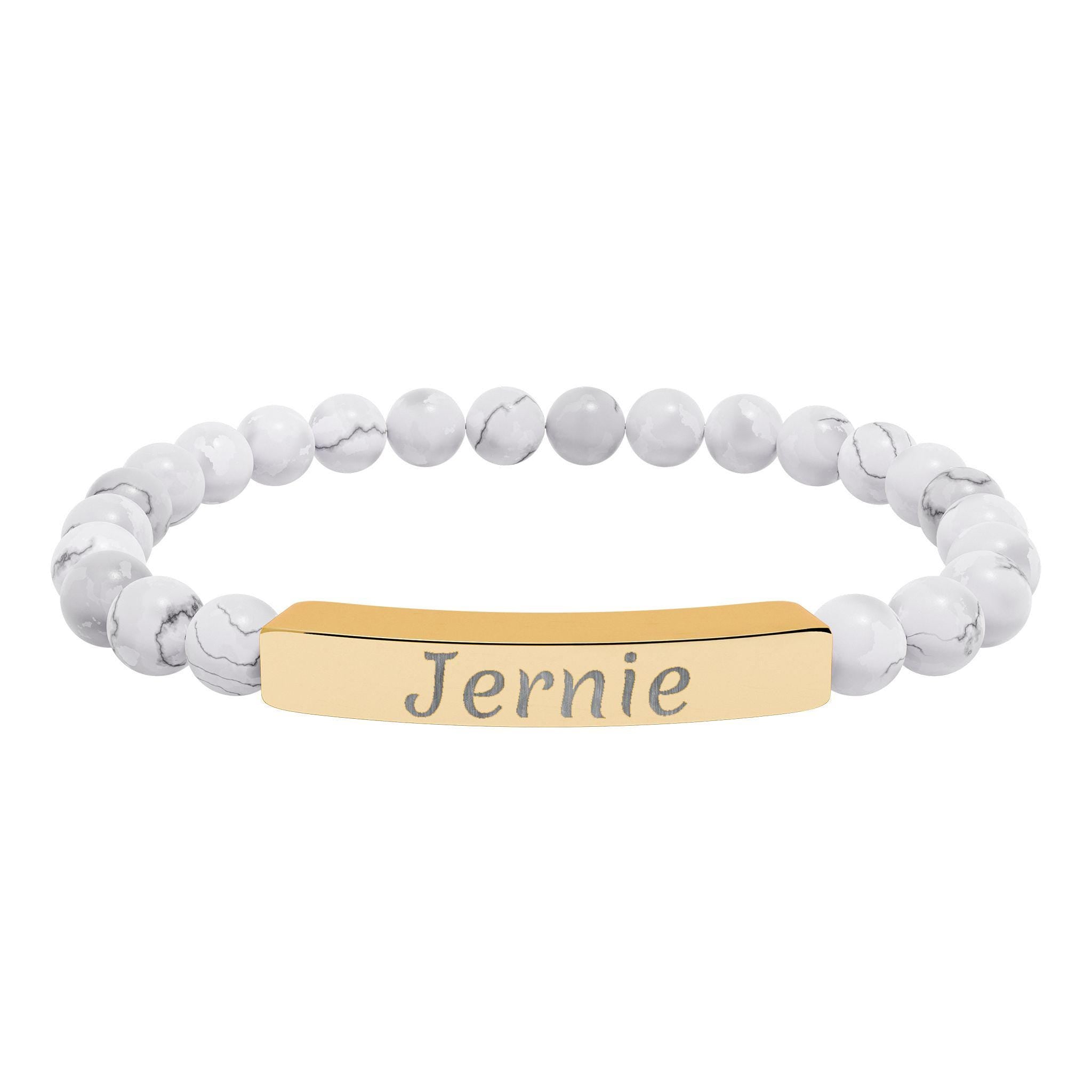 Personalized Engraved Bar Bracelet Natural Stone Stretch Bracelet | Custom Name Jewelry