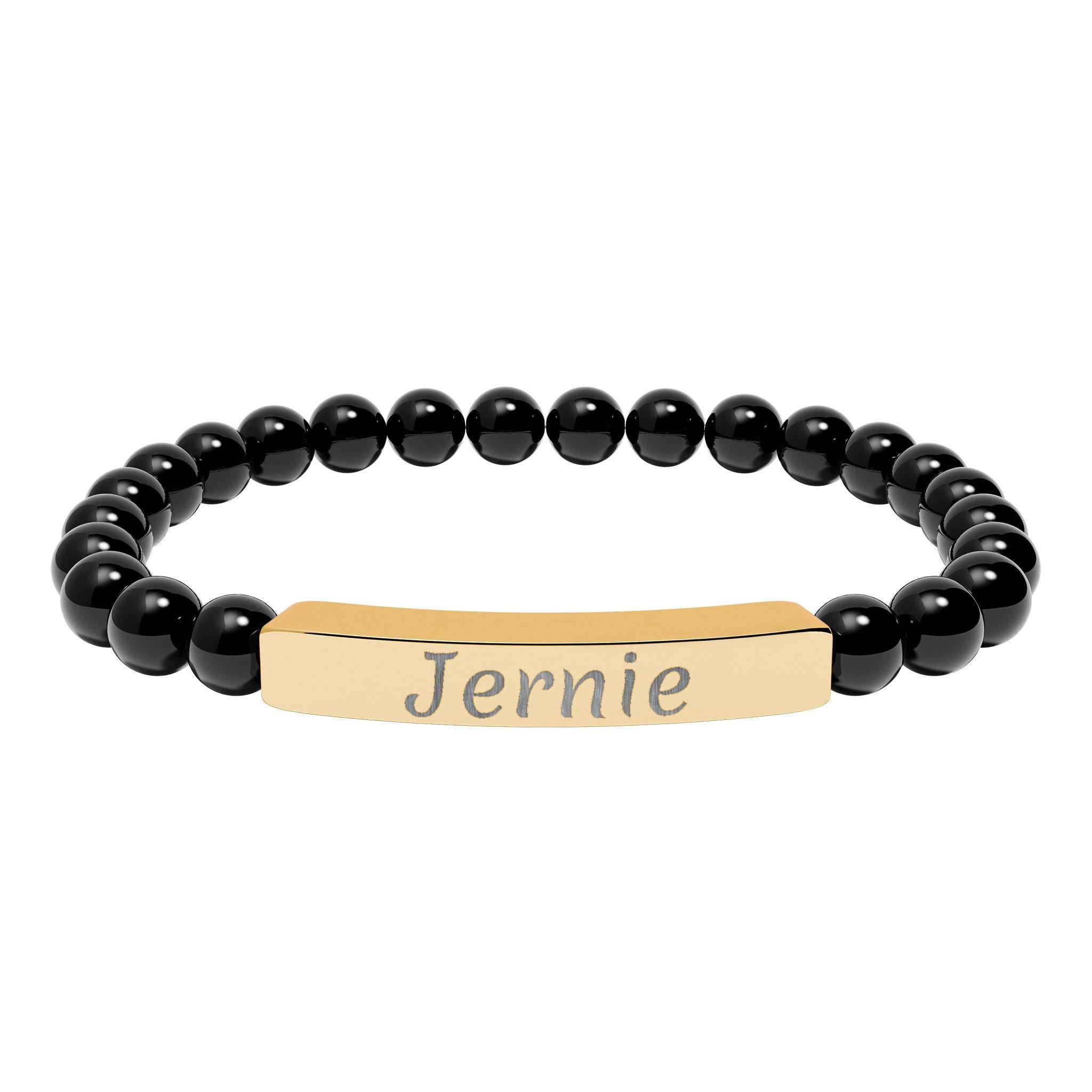 Personalized Engraved Bar Bracelet Natural Stone Stretch Bracelet | Custom Name Jewelry