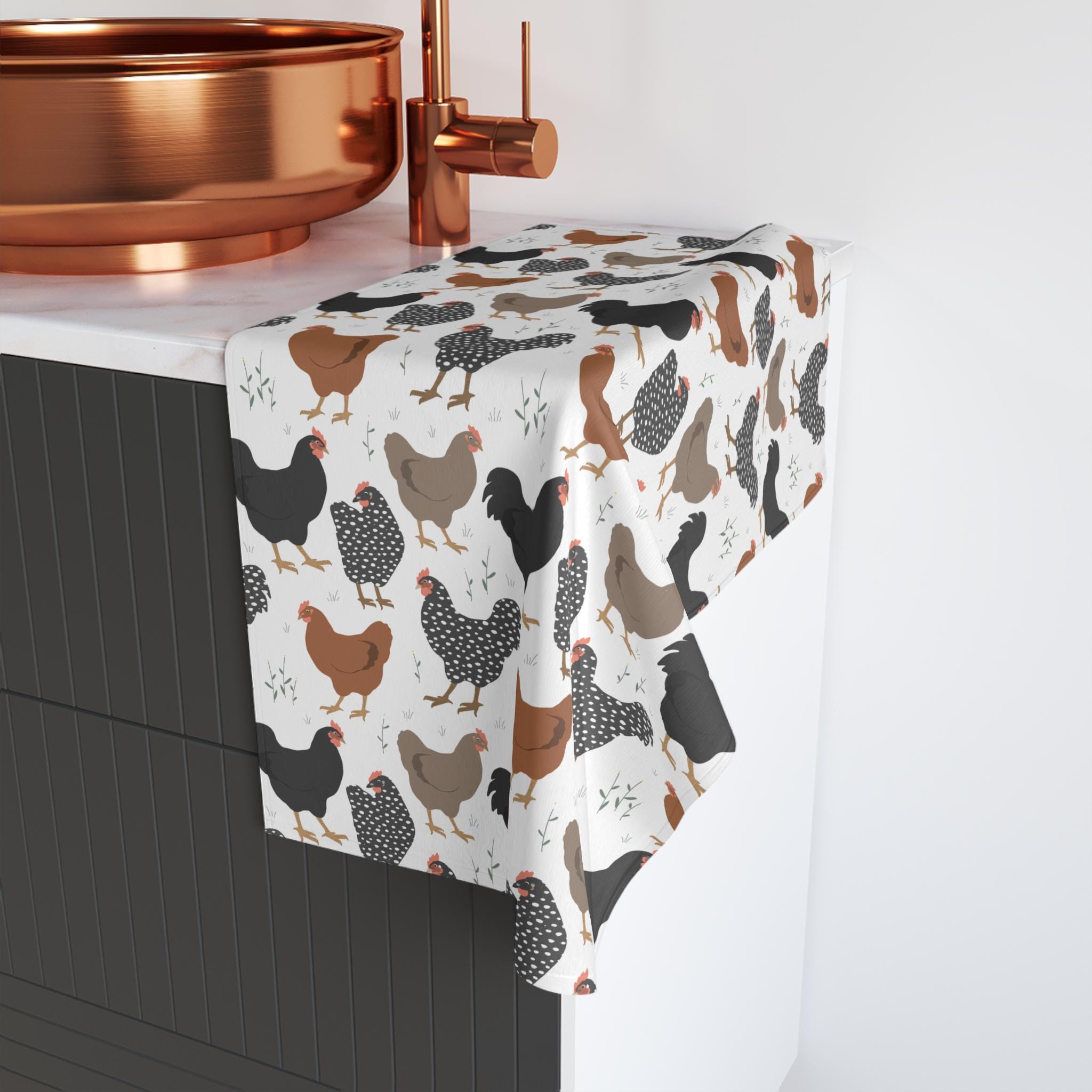 Farmhouse Chicken Hand Towel, Country Kitchen Hen Decor