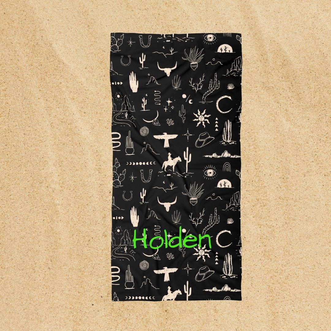 Personalized Cowboy and Cowgirl Kids Towel | Western Horse Beach & Bath Towel with Name