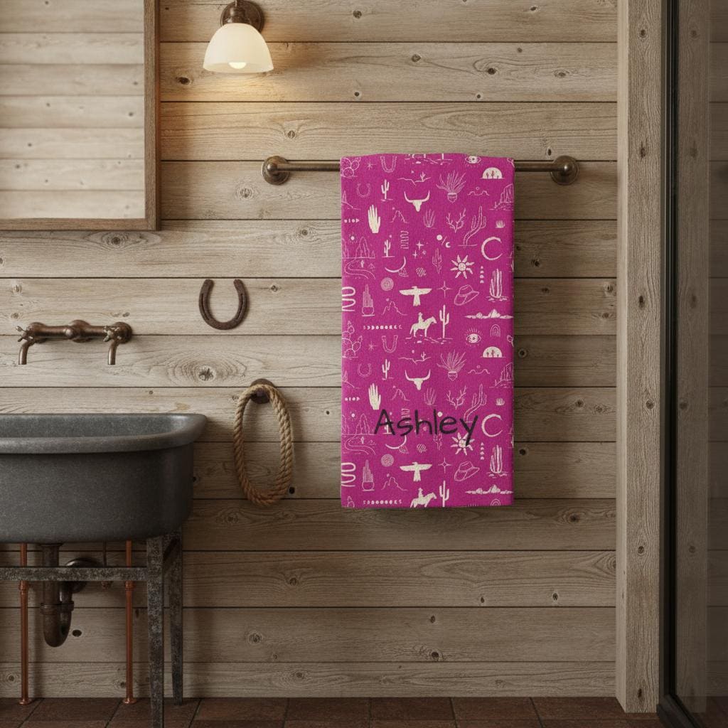 Personalized Cowboy and Cowgirl Kids Towel | Western Horse Beach & Bath Towel with Name