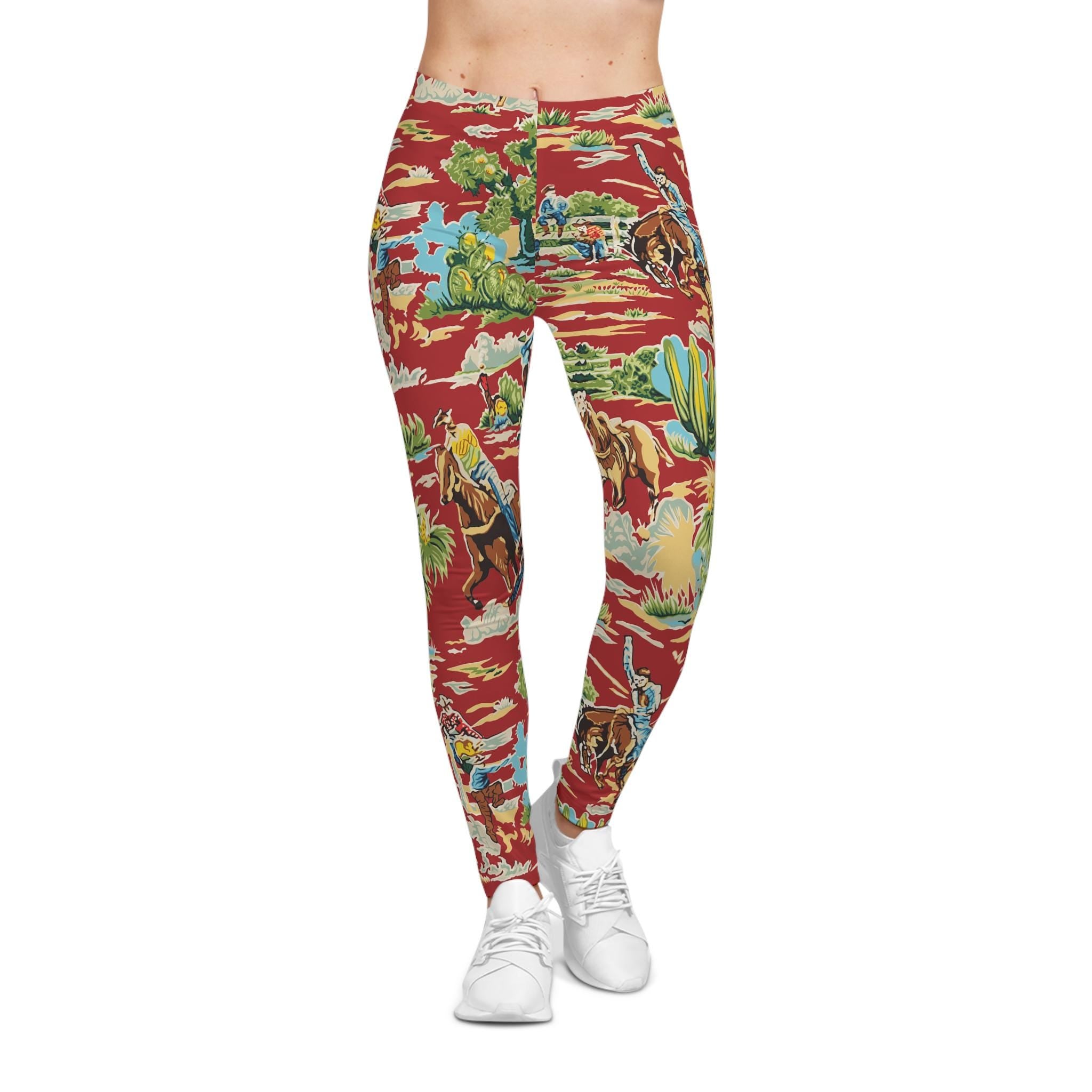 Western Cowboy Leggings | Vintage Rodeo Scene Leggings | Cowgirl Desert Print Leggings