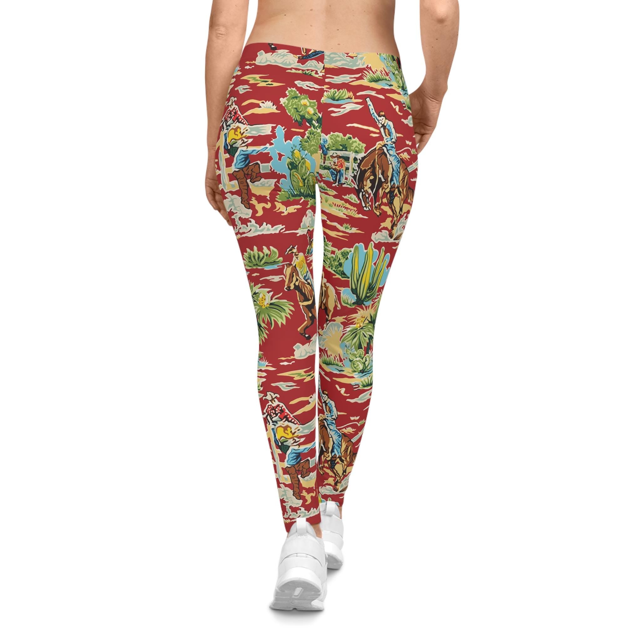 Western Cowboy Leggings | Vintage Rodeo Scene Leggings | Cowgirl Desert Print Leggings