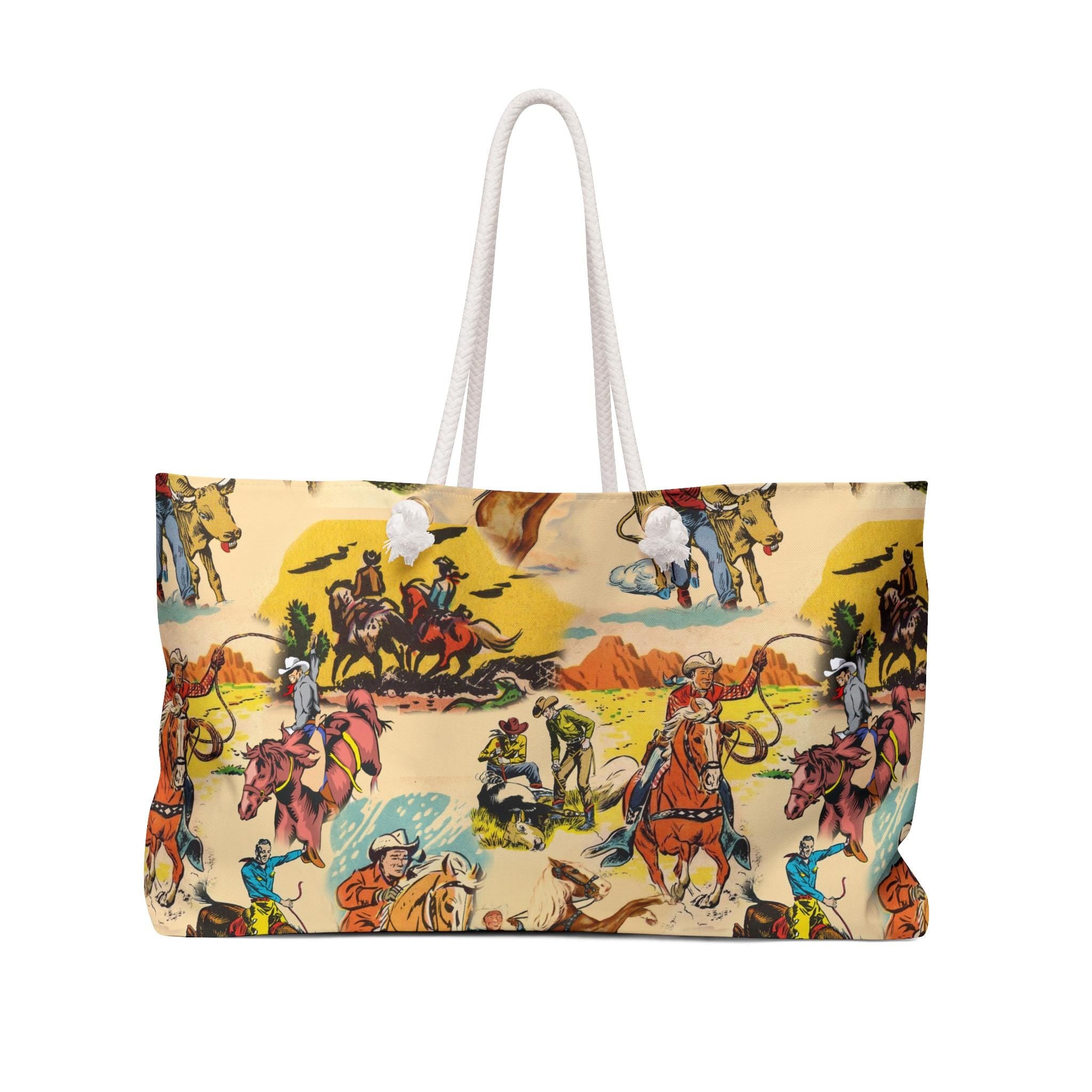 Vintage Cowboy Weekender Bag, Western Travel Tote
