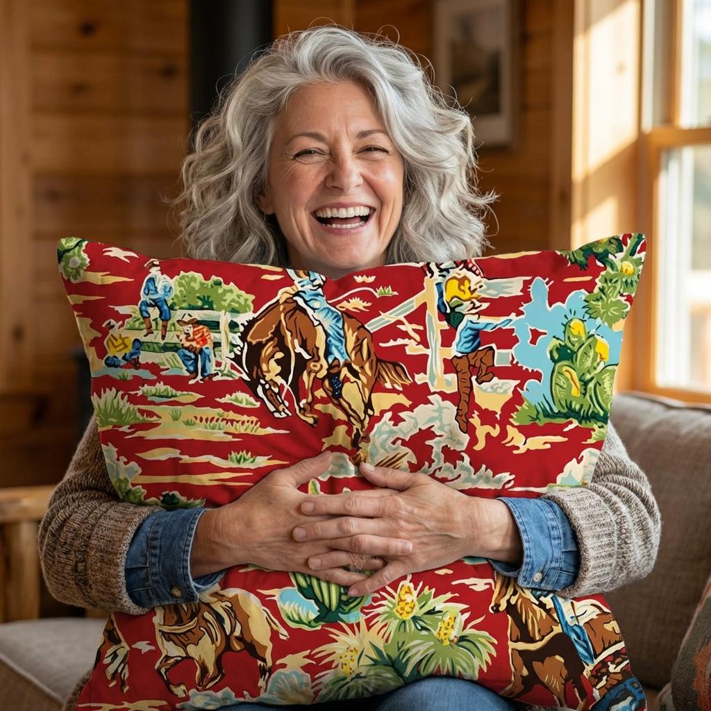 Vintage Cowboy Pillow Cover, Western Horse Rider Throw Pillow, Rustic Decor