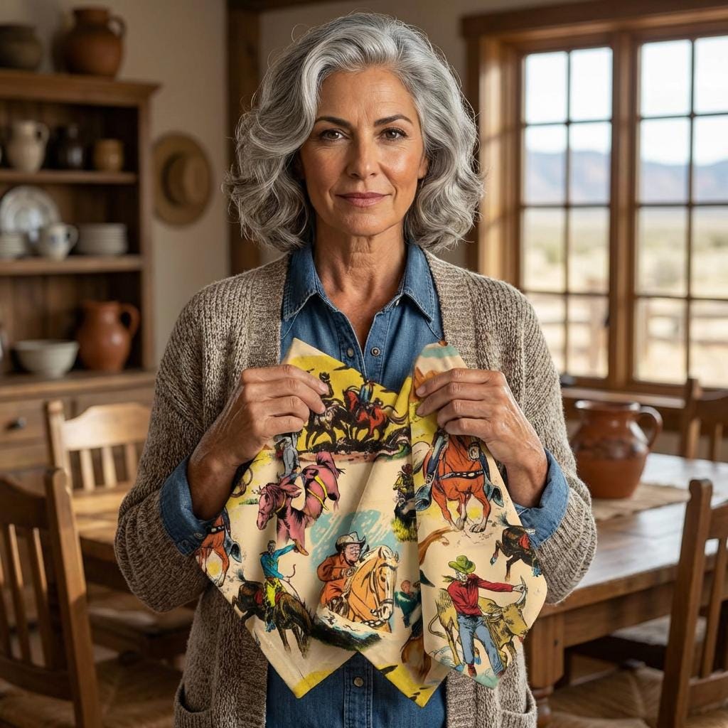 Vintage Cowboy Cloth Napkins Set of 4, Western Ranch Table Cotton Napkins