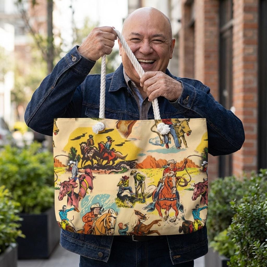 Vintage Cowboy Weekender Bag, Western Travel Tote