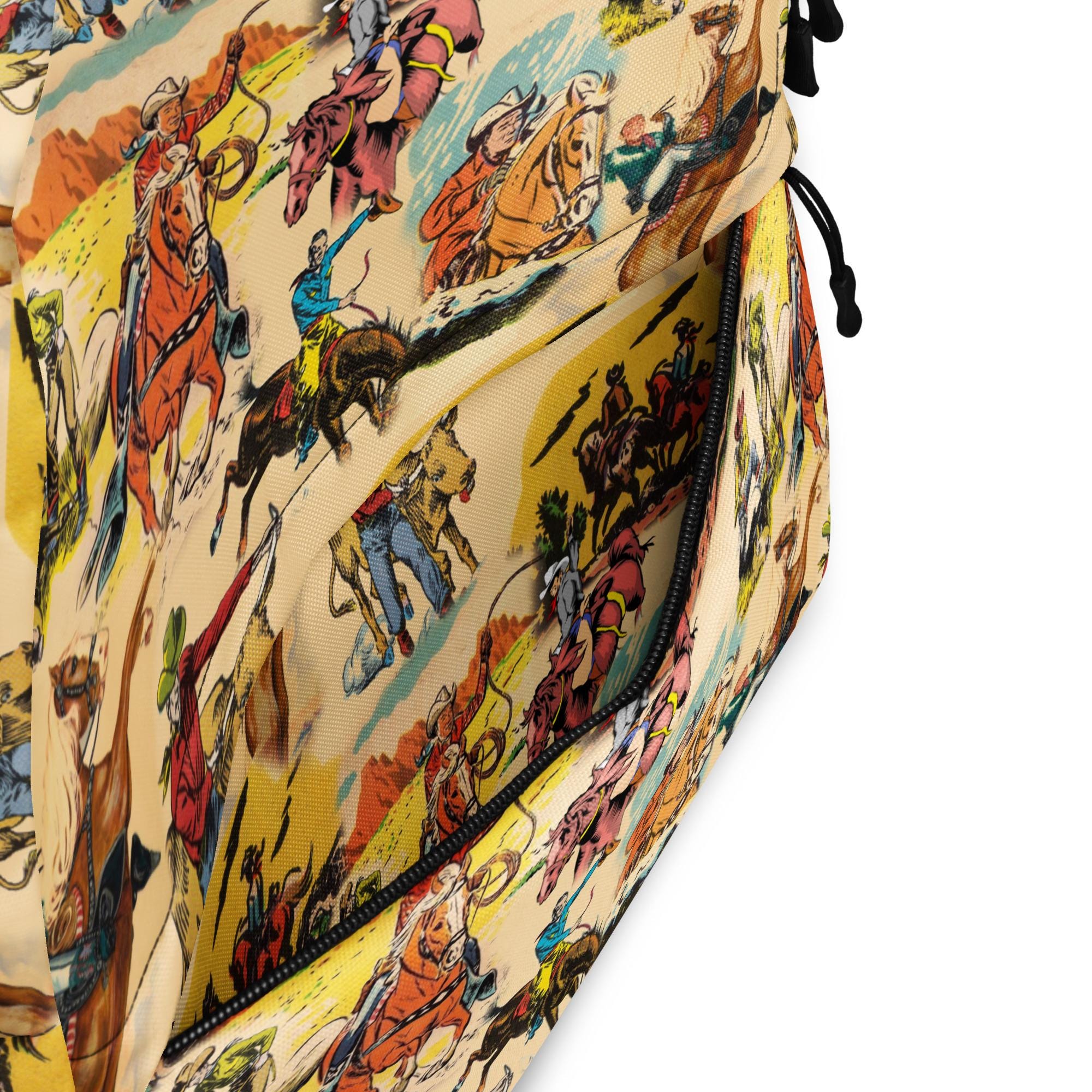 Vintage Cowboy Backpack, Western Laptop Backpack, Yellow Retro Cowboy Bag