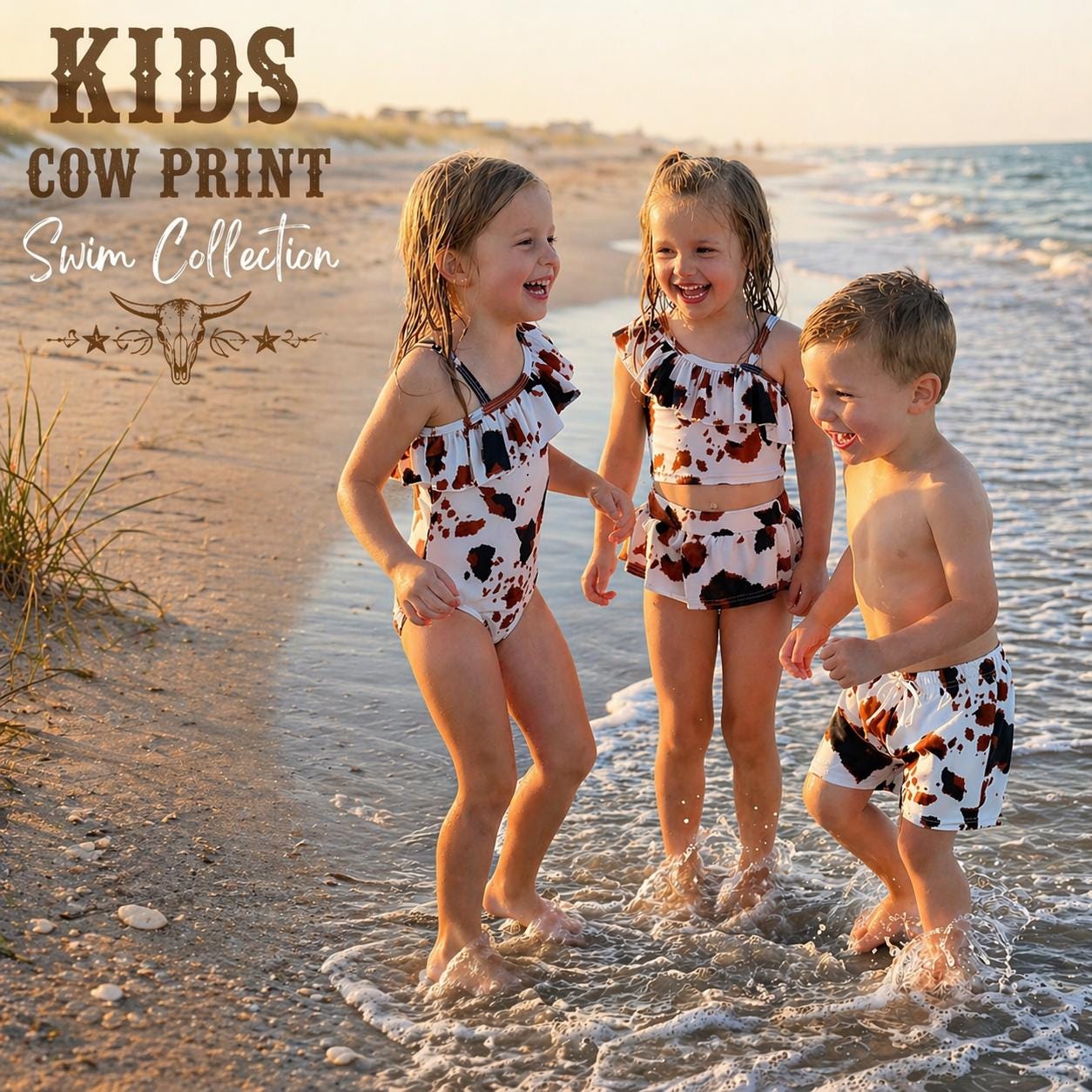 Boys Cowprint Swim Trunks | Western Swim Shorts for Kids