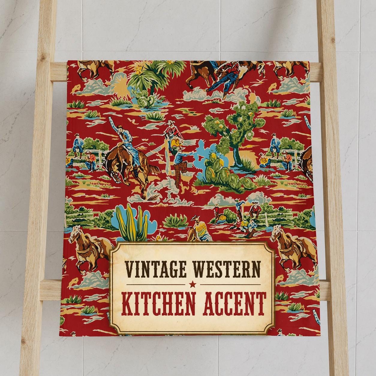 Red Desert Cowboy Hand Towel | Vintage Western Rodeo Kitchen Towel