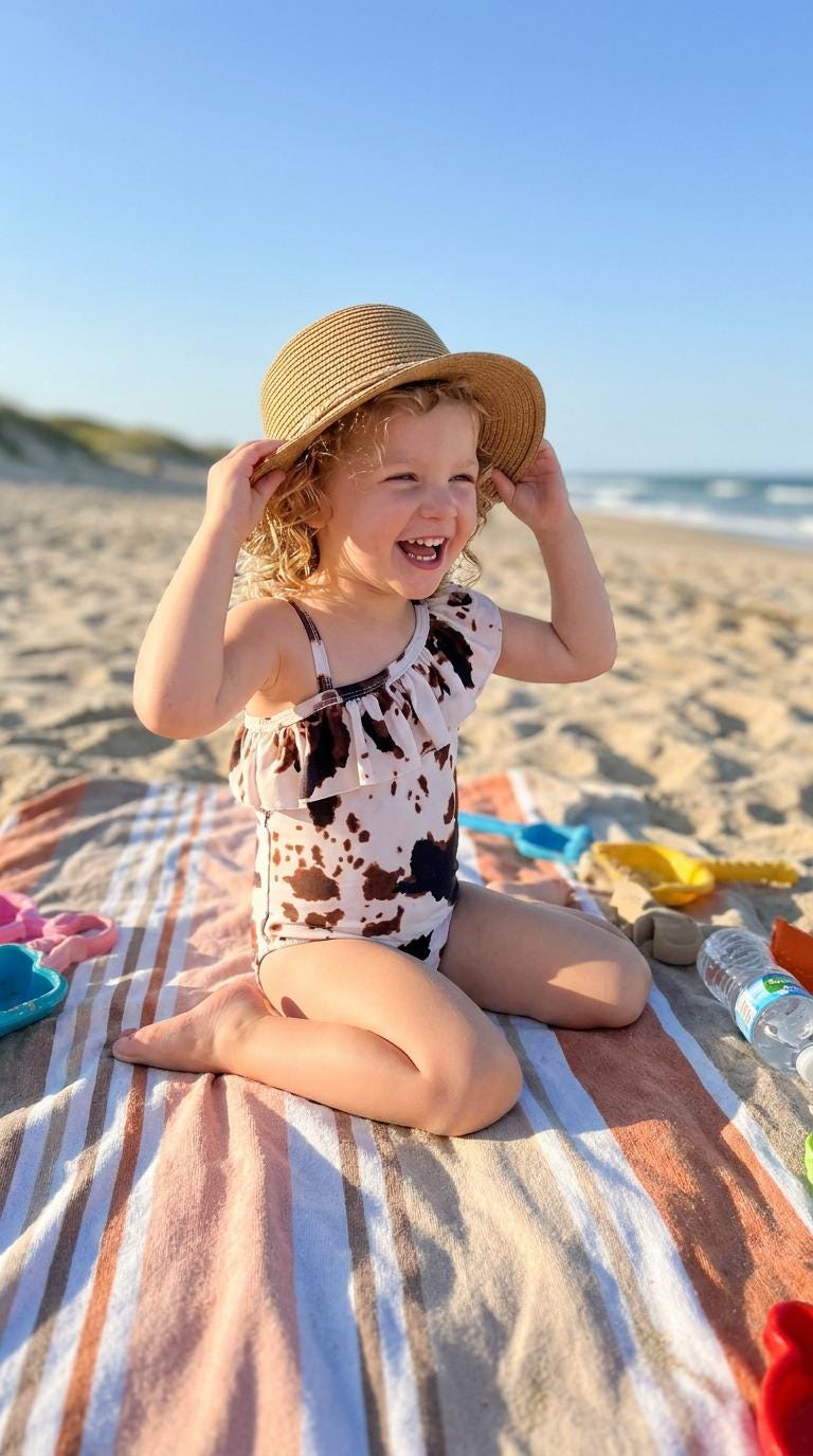 Girls Cowprint One-Piece Swimsuit | Western Cowgirl Bathing Suit
