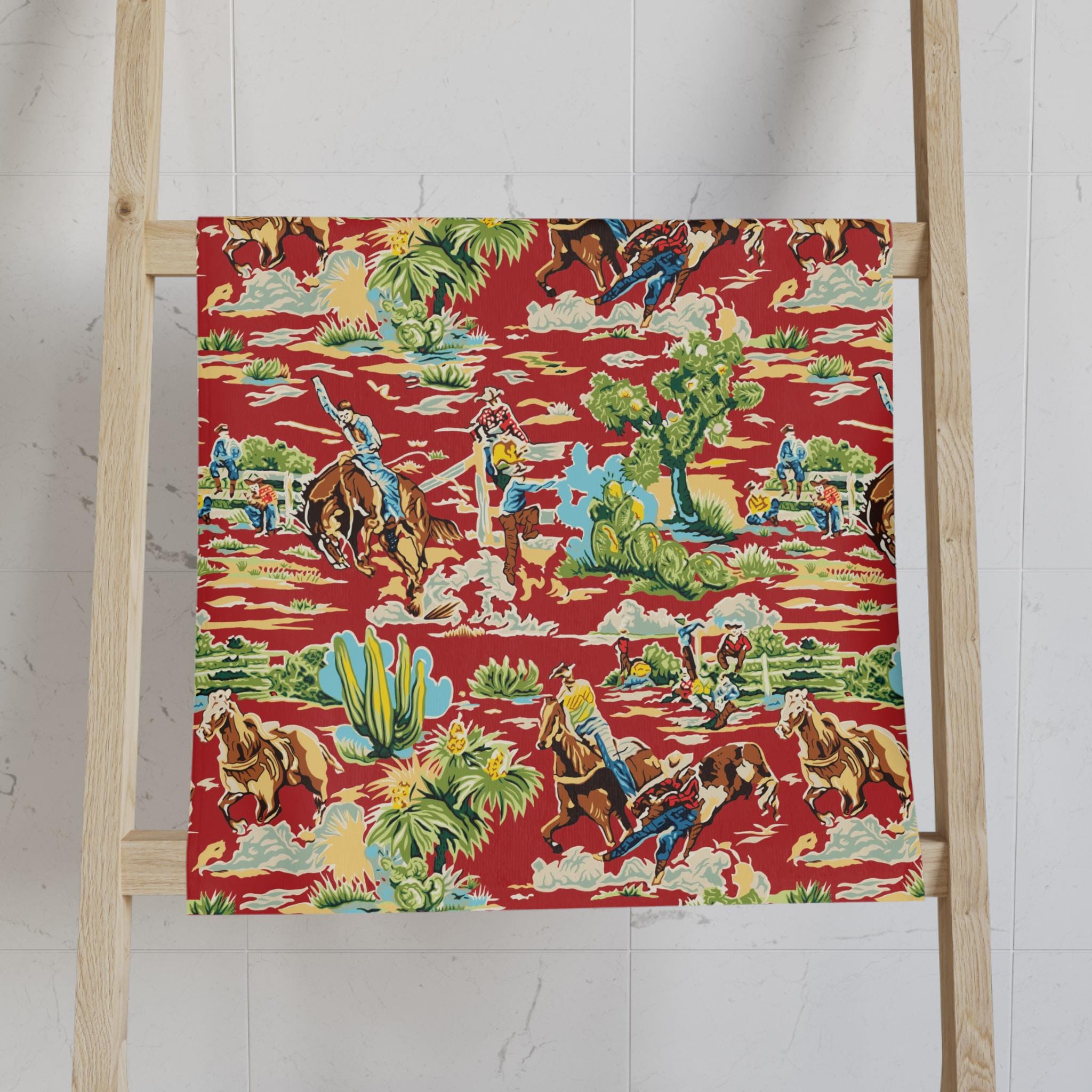 Red Desert Cowboy Hand Towel | Vintage Western Rodeo Kitchen Towel