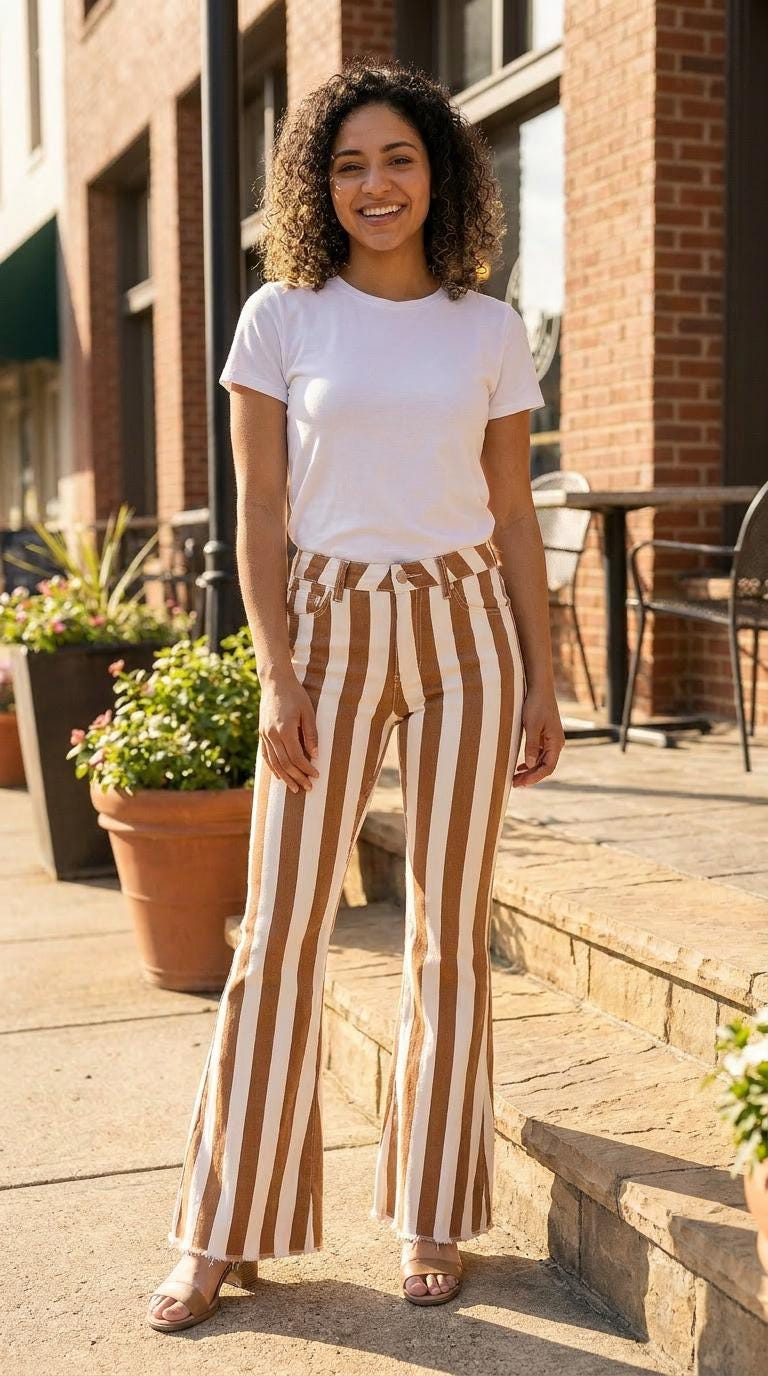 adult STRIPED Bell Bottom Jeans, Boho COWGIRL Frayed Flare Jeans
