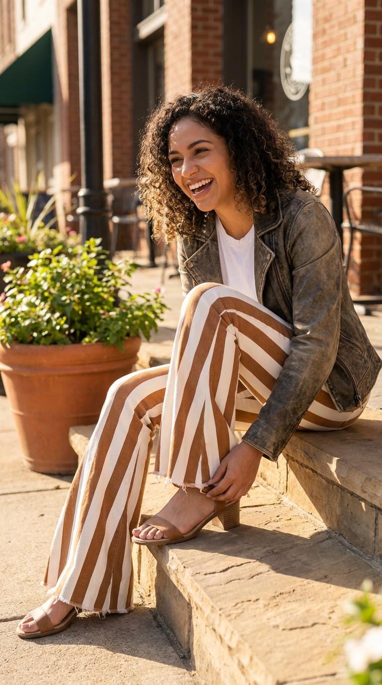 adult STRIPED Bell Bottom Jeans, Boho COWGIRL Frayed Flare Jeans