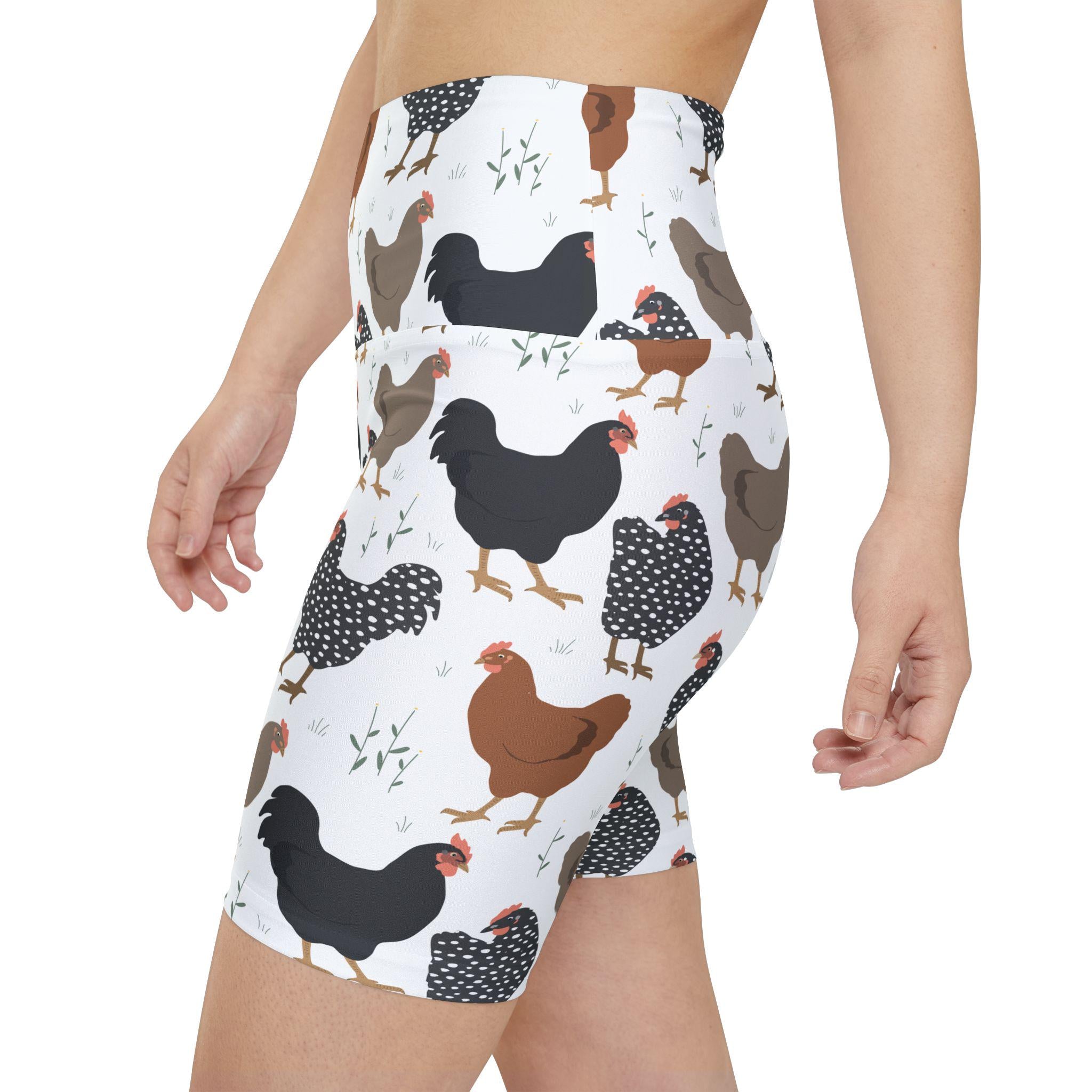 Chicken Print Womens Biker Shorts, Farm Workout Shorts, Chicken Lover Gift