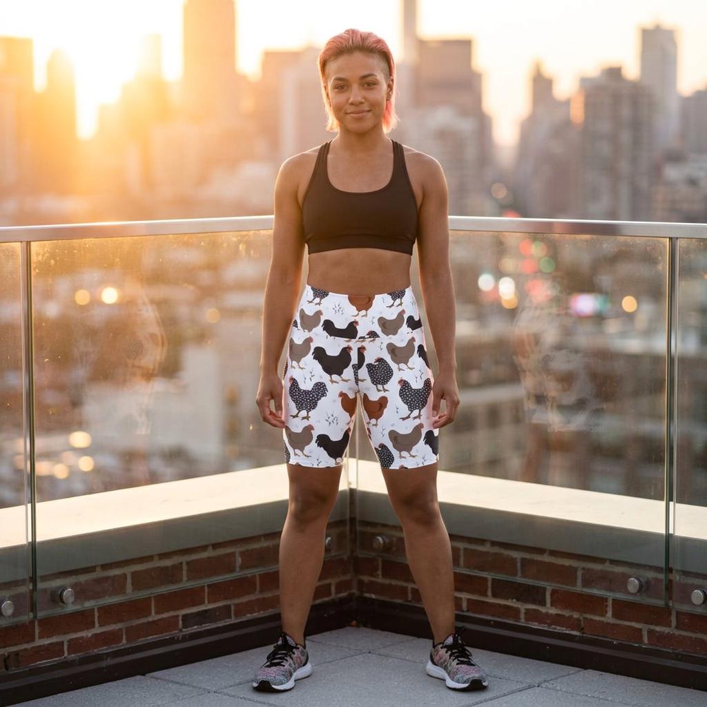 Chicken Print Womens Biker Shorts, Farm Workout Shorts, Chicken Lover Gift