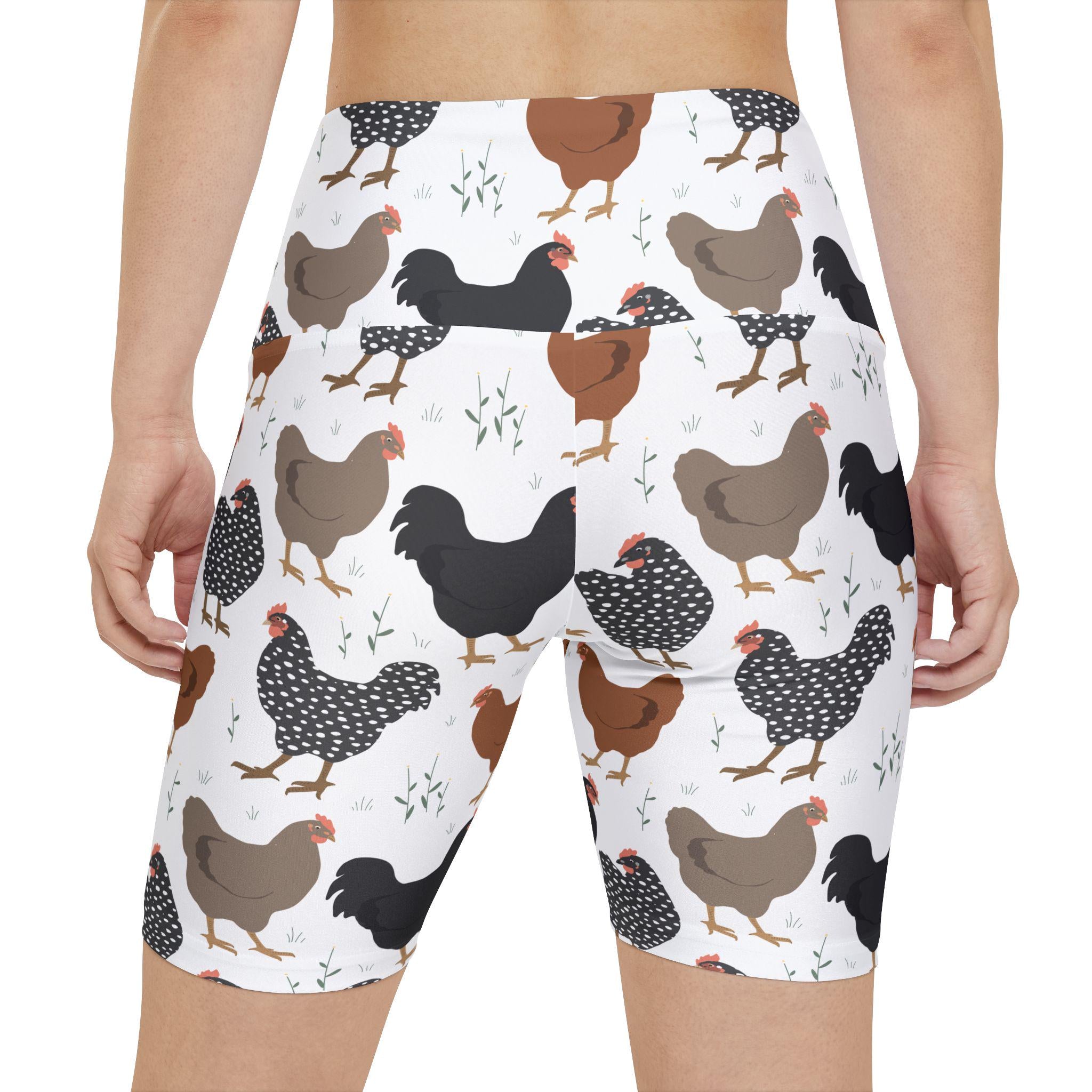 Chicken Print Womens Biker Shorts, Farm Workout Shorts, Chicken Lover Gift