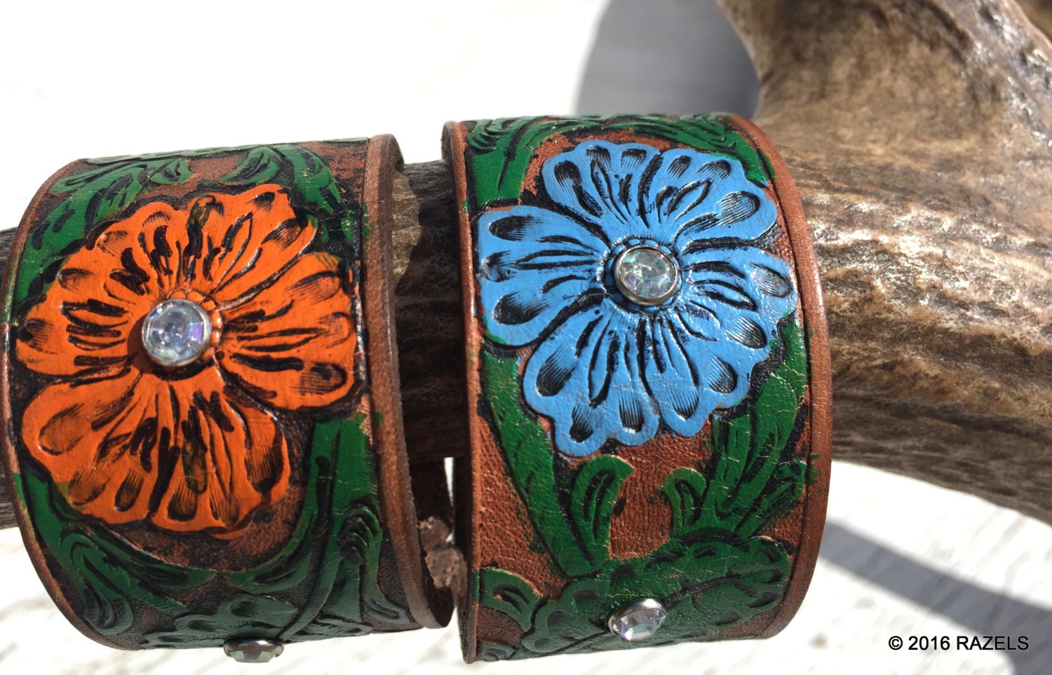 Leather Flower Cuff Bracelet, Women's Upcycled Cuff