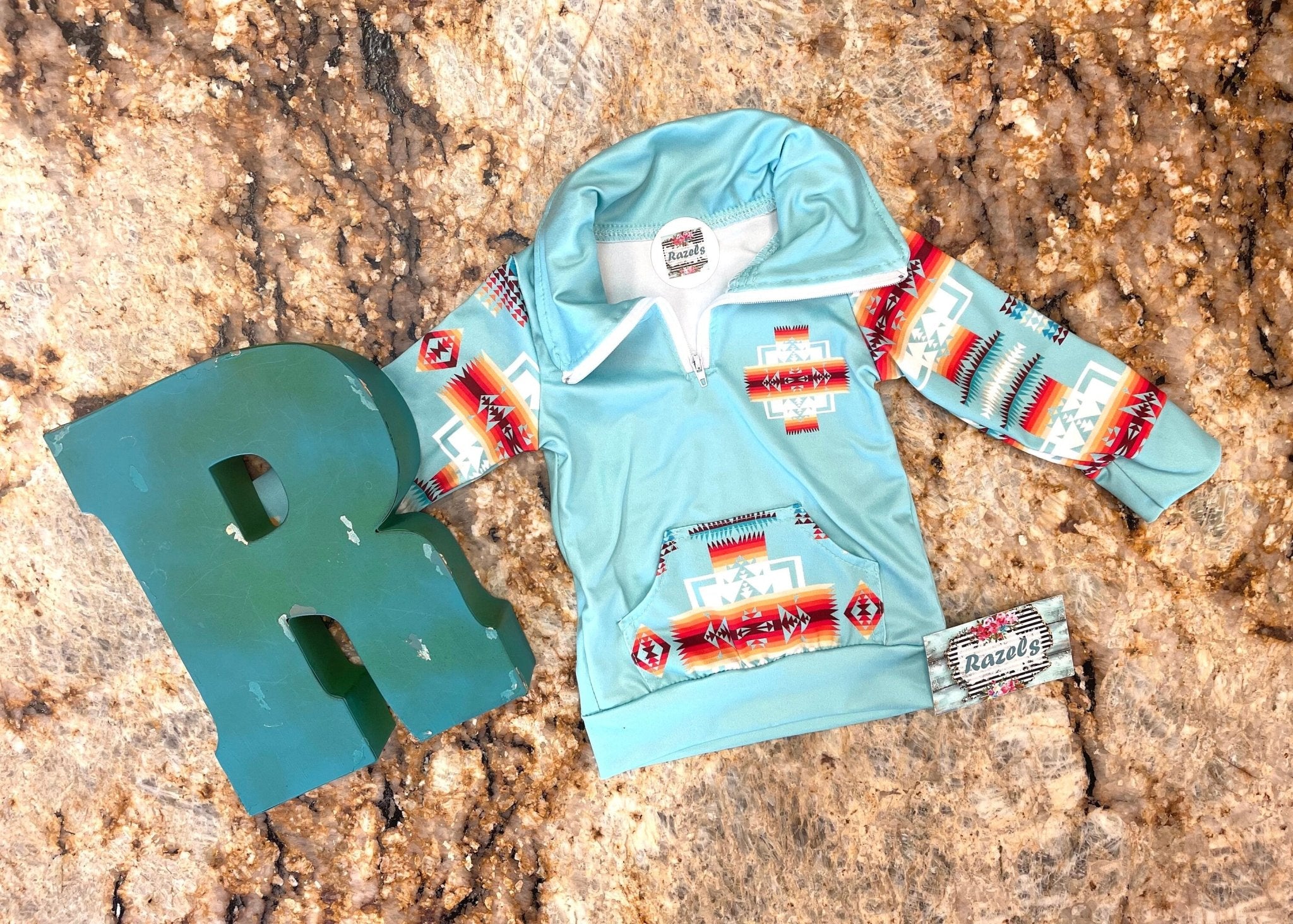 Kids Aztec Pullover, TURQUOISE Southwestern Sweatshirt - Razels