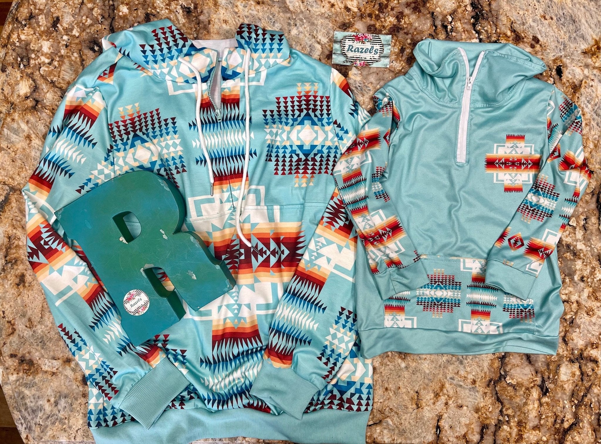 Kids Aztec Pullover, TURQUOISE Southwestern Sweatshirt - Razels