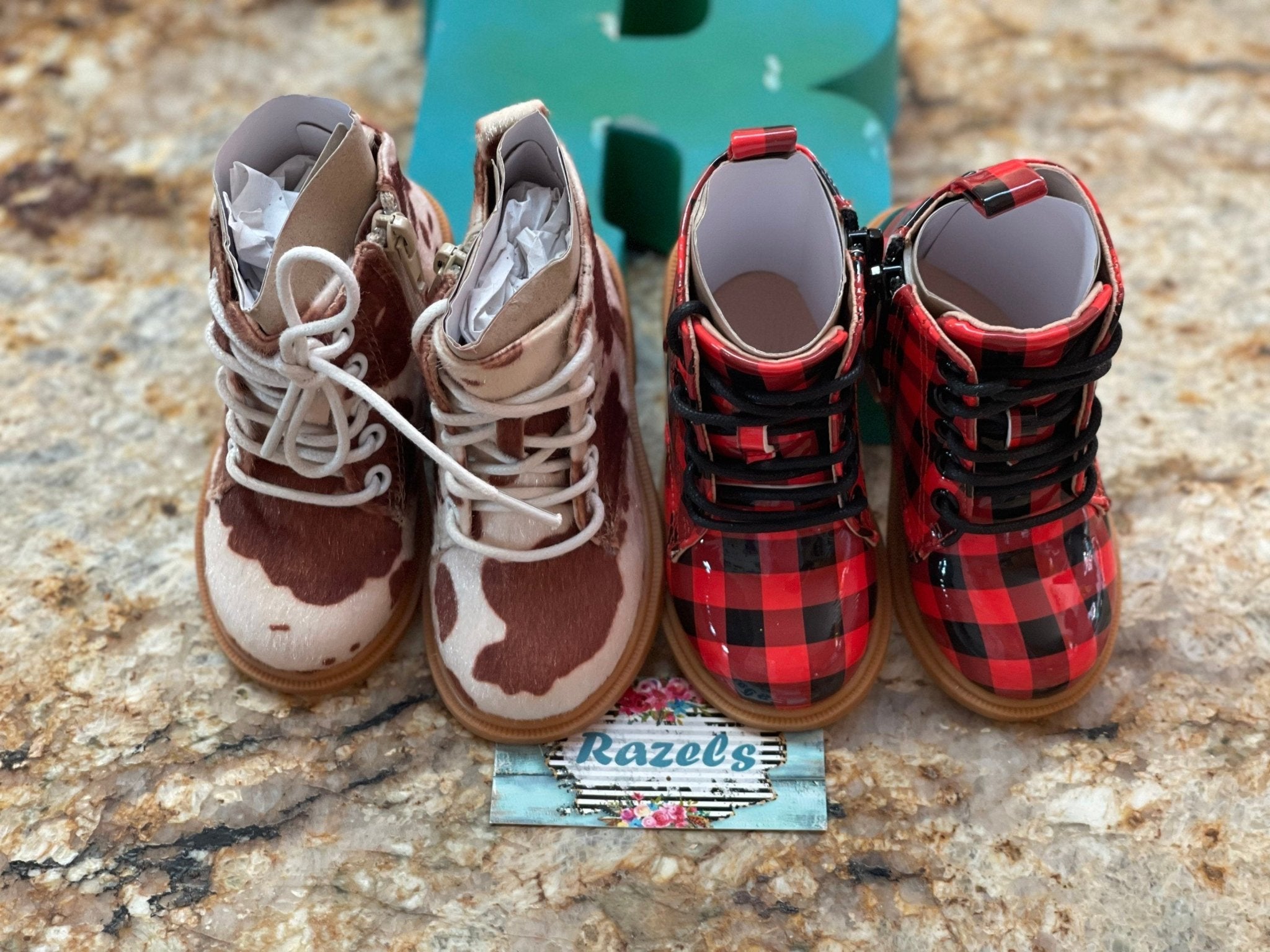 Kids' Christmas Buffalo Plaid Boots – Red and Black Checkered Holiday Shoes | Stylish Buffalo Check Boots for the Season - Razels