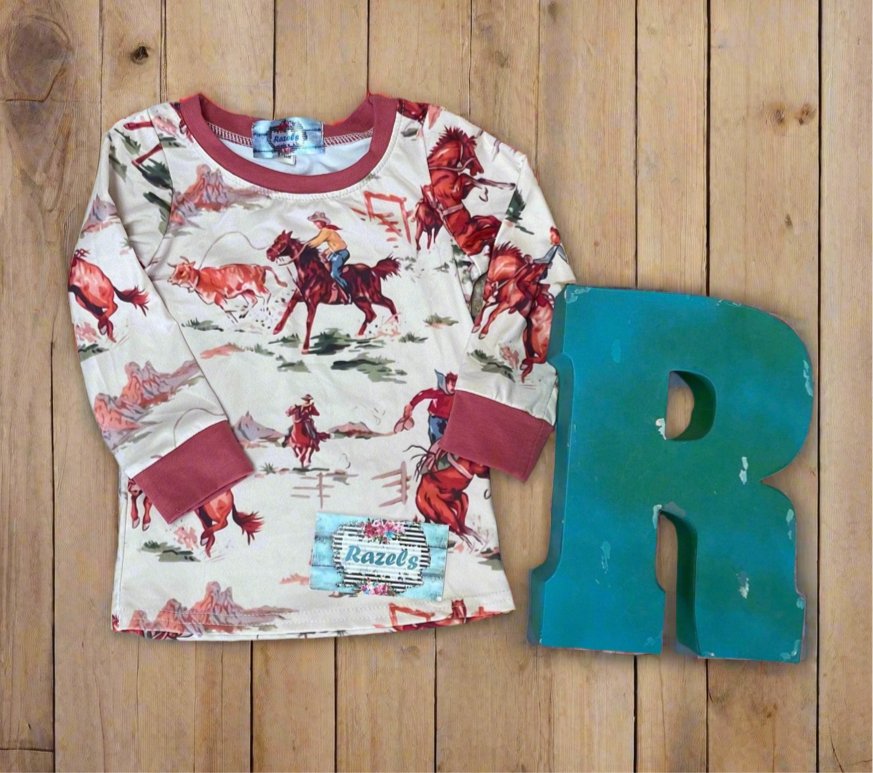 KIDS Cowboy Pajamas Matching Family Pajamas Vintage Retro Cowboy Vintage Cowboy Pants Shirt Classic Western Print Unisex - Razels