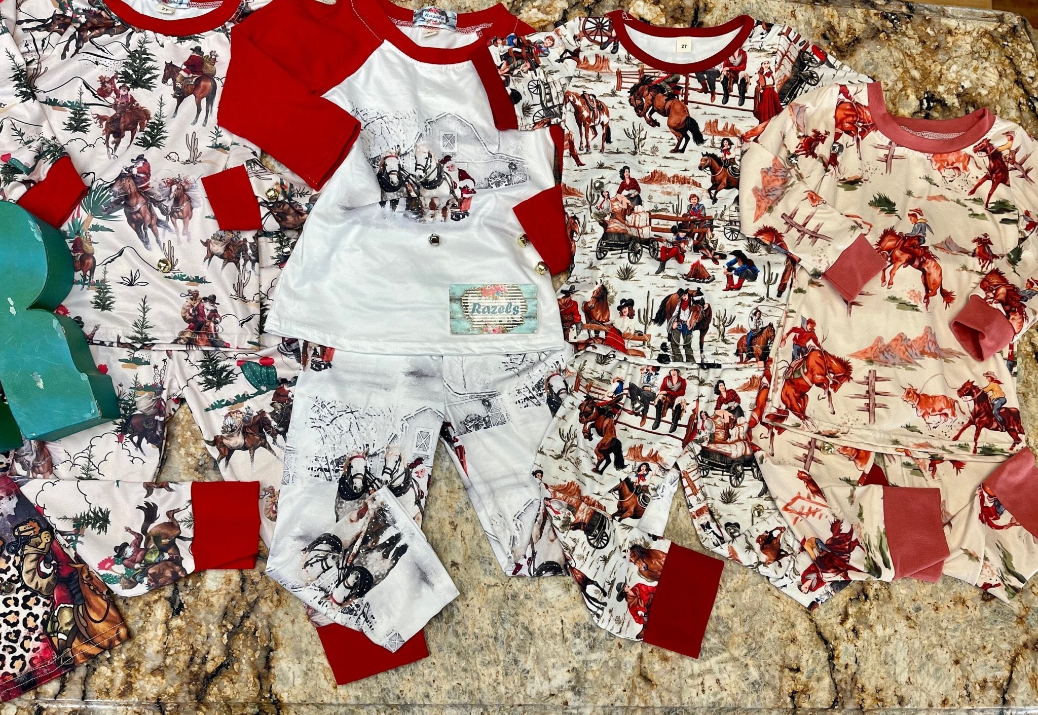 Kids Cowboy Pajamas | Matching Family Western PJs | Vintage Retro Cowboy Shirt & Pants Set | Unisex Classic Western Print - Razels