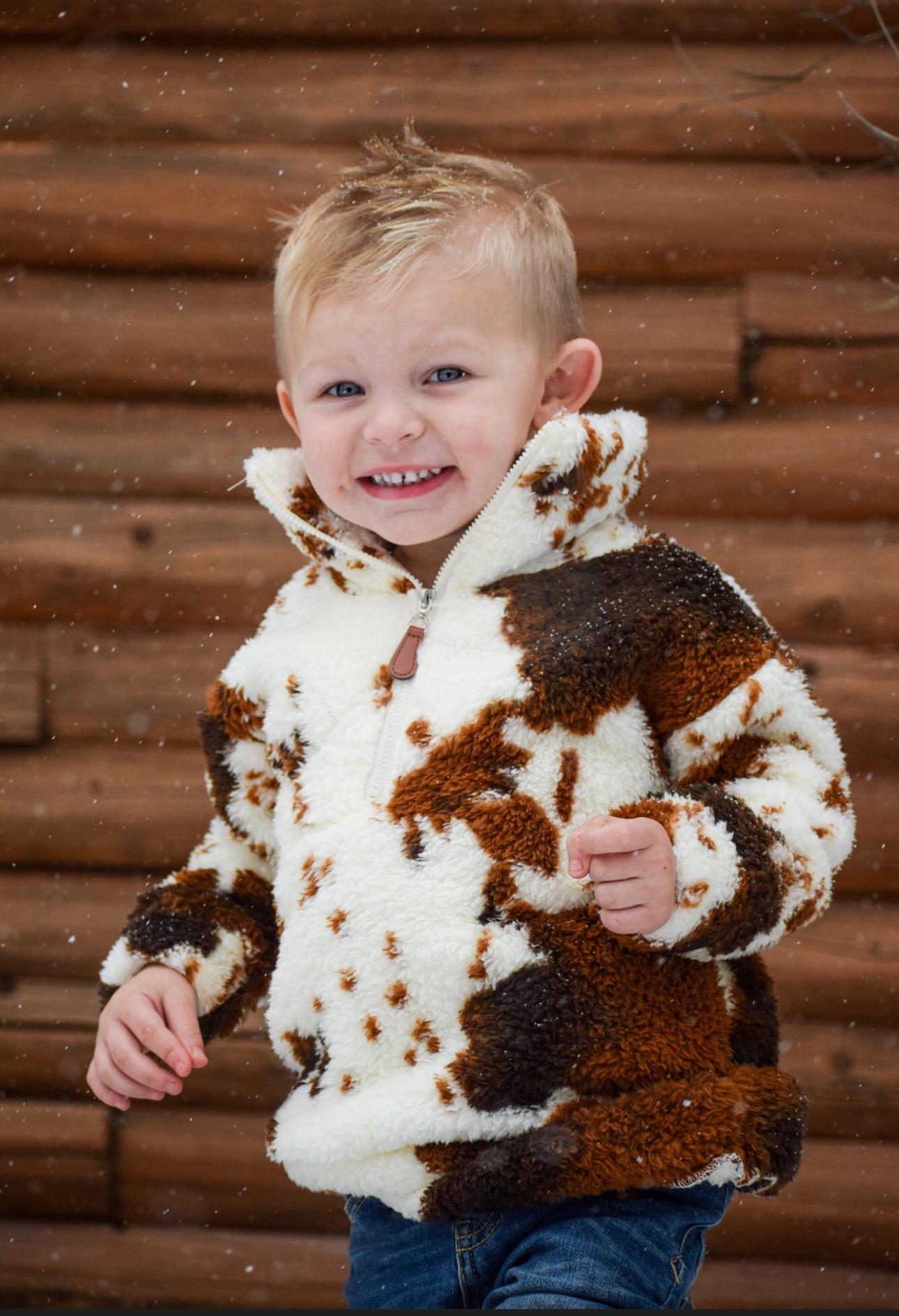 Kids CowPrint Sherpa Pullover Sweatshirt, COW SHERPA - Razels