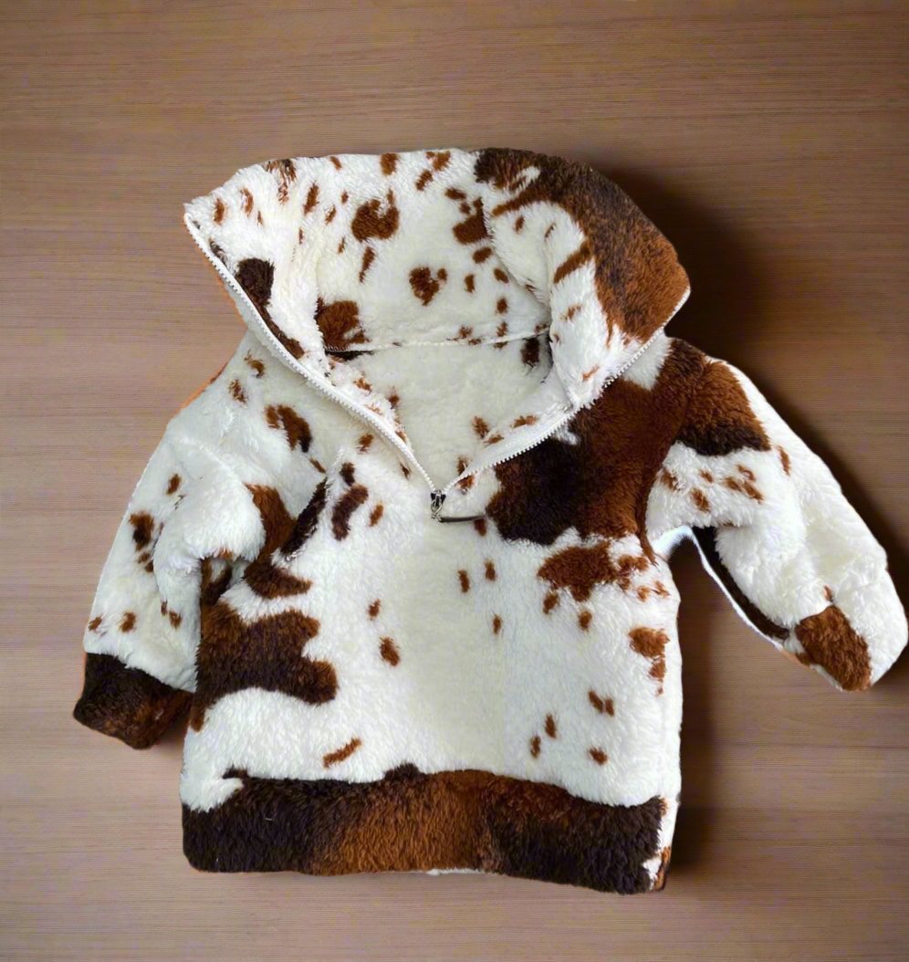 Kids CowPrint Sherpa Sweatshirt, COW SHERPA - Razels