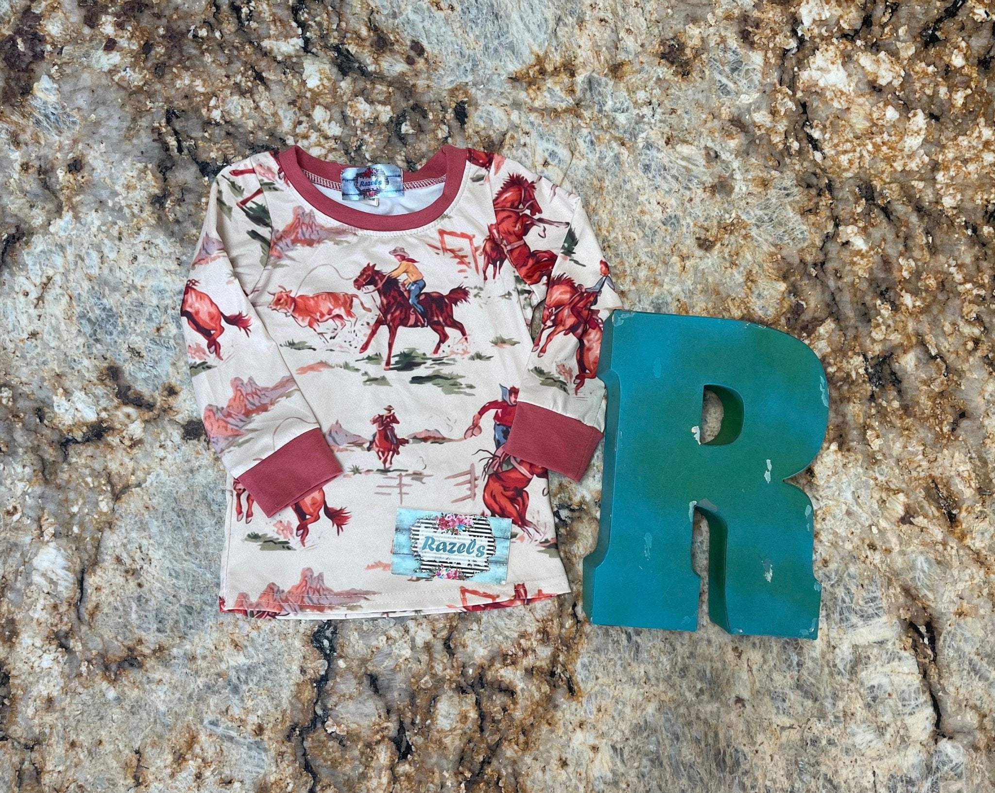 KIDS Retro Cowboy Print / Vintage Cowboy Pants Shirt / Classic Western Print Unisex / Matching Mom & Me - Razels