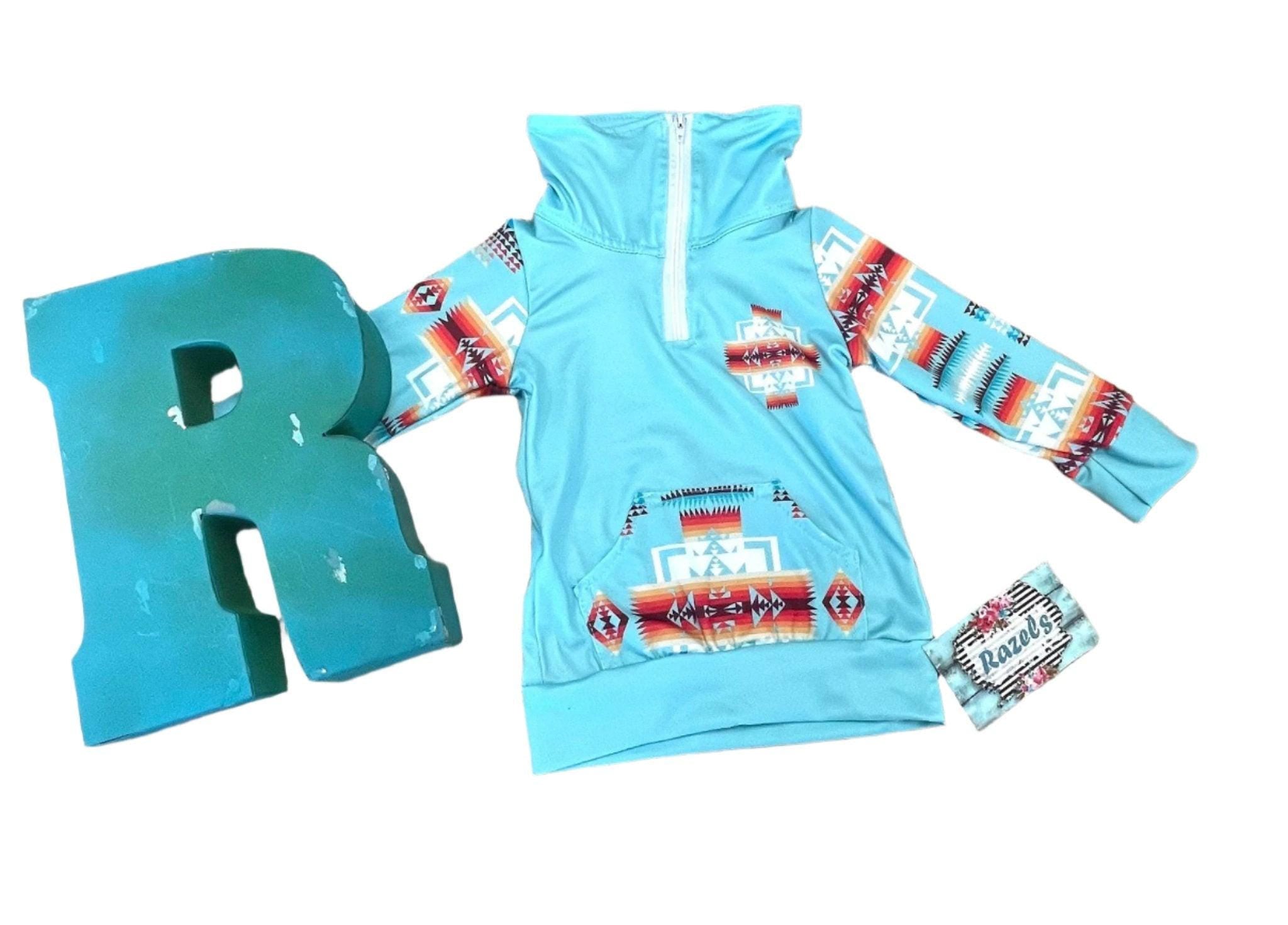 Kids Sweatshirt | Southwestern Aztec Quarter Zip Pullover, Western Pullover Sweatshirt - Razels