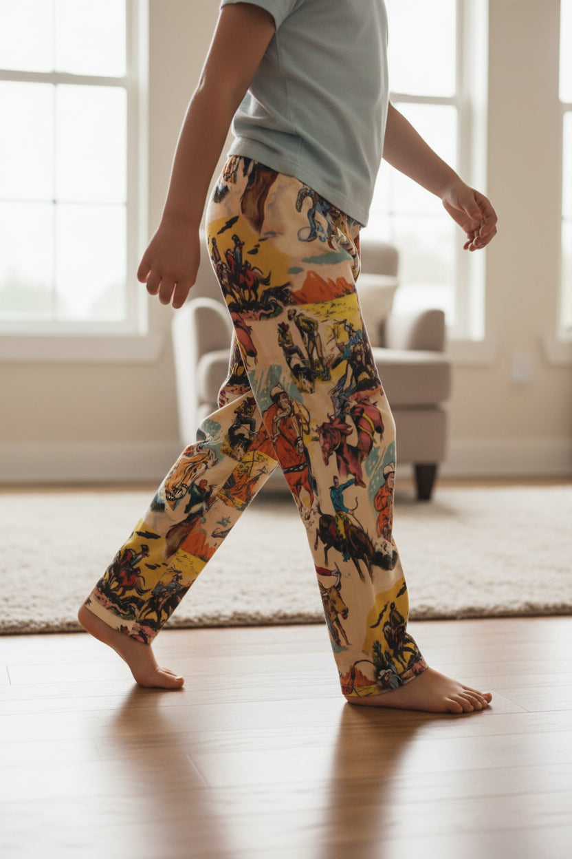 Kids Vintage Cowboy Pajama Pants: Western Rodeo Loungewear -Razels