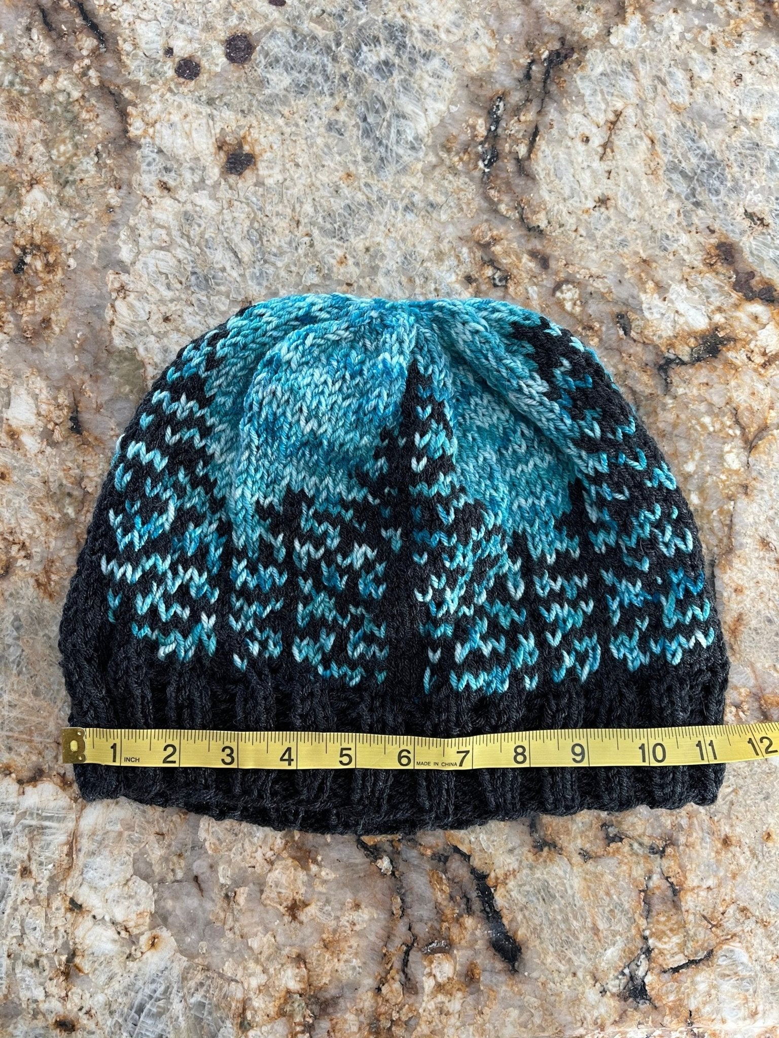 Knit Forest Trees Hat, Charcoal and Turquoise Large Knit Beanie, Tree Hat Beanie, READY TO SHIP - Razels