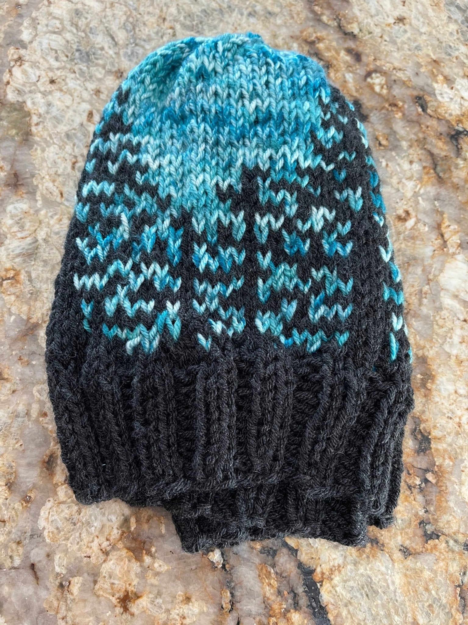 Knit Forest Trees Hat, Charcoal and Turquoise Large Knit Beanie, Tree Hat Beanie, READY TO SHIP - Razels