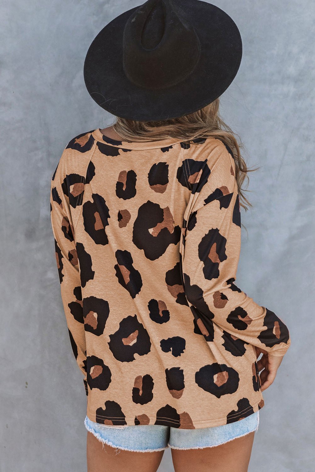 Leopard Print Long Sleeve Loose Top Womens Fall Top Animal Print Shirt - Razels